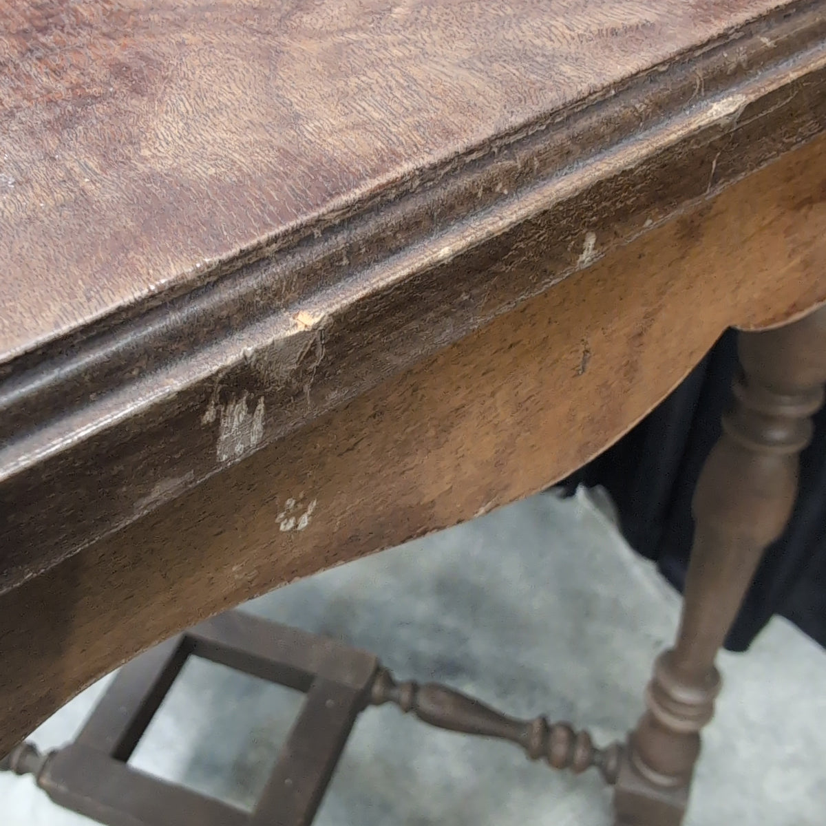 Carved Wood Hexagonal End Table with Turned Legs