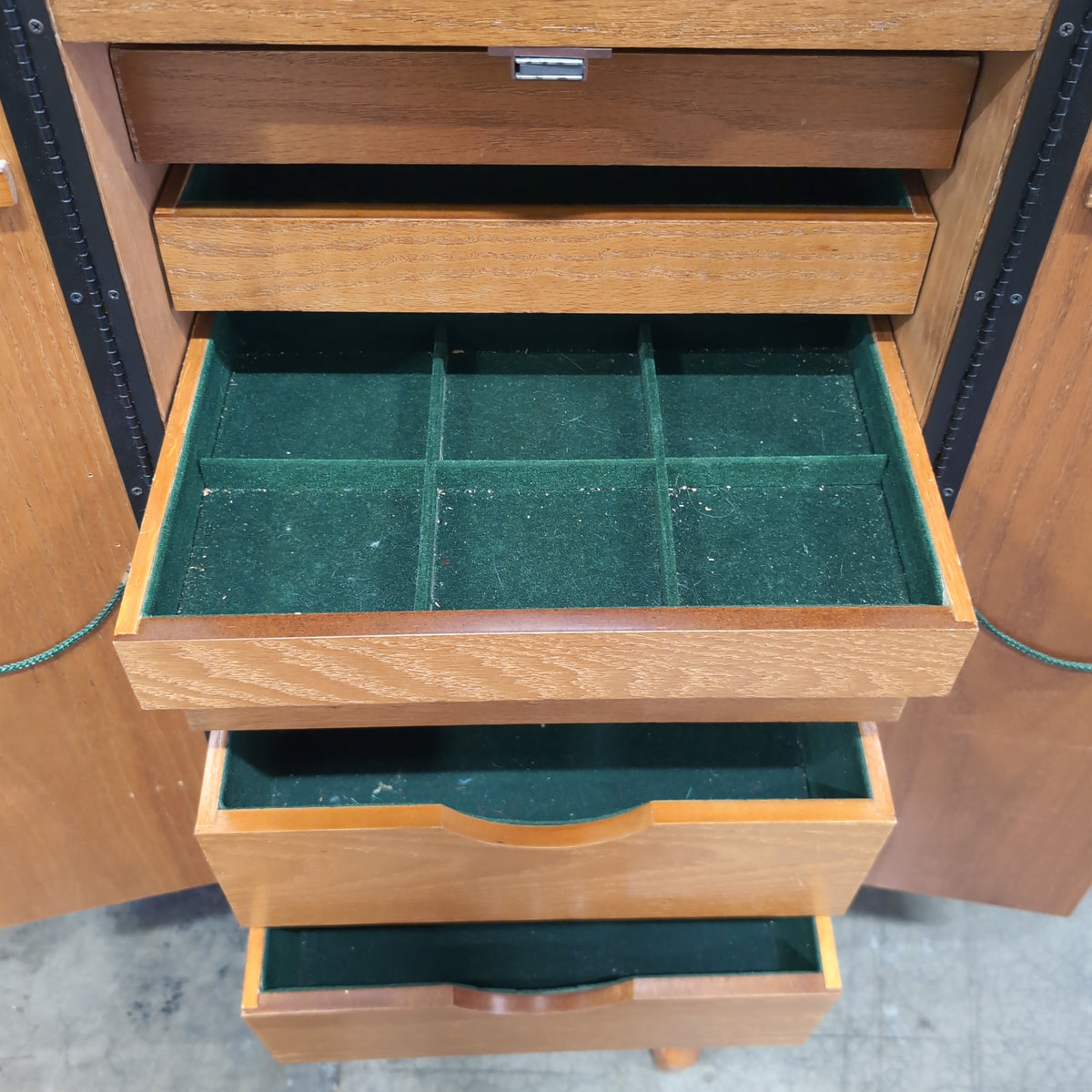 Oak Wood Two-Door Audio Cabinet with Cabriole Legs