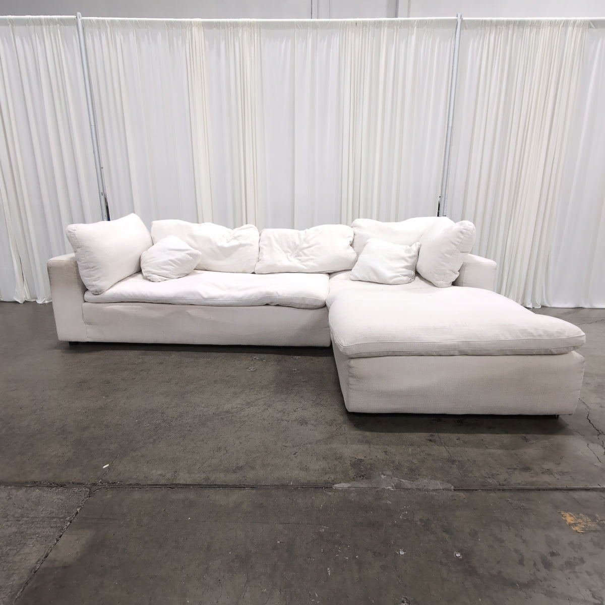 Plush White L-Shaped Sectional Couch in Fabric