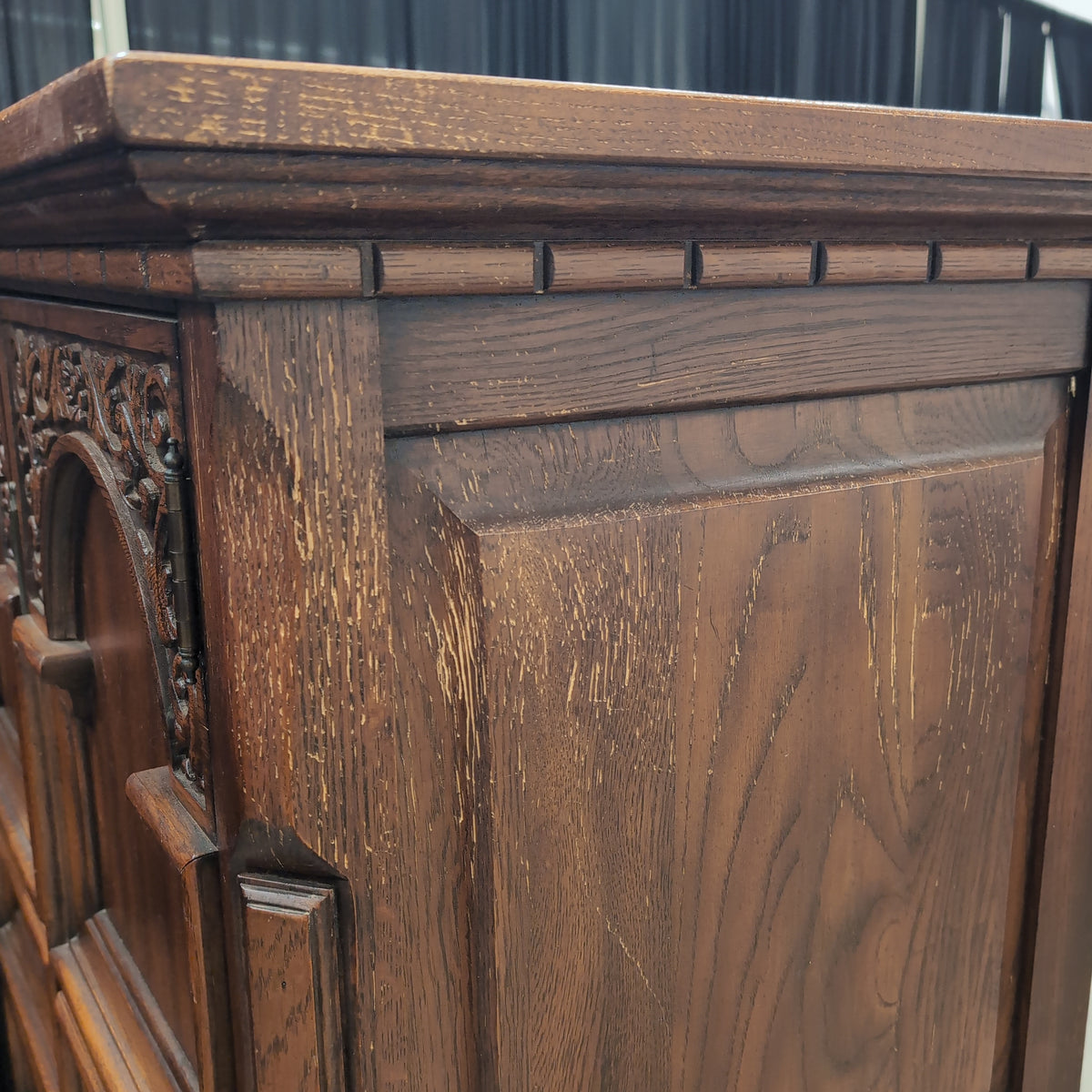 Dark Wood Carved Traditional Armoire with Ornate Hardware