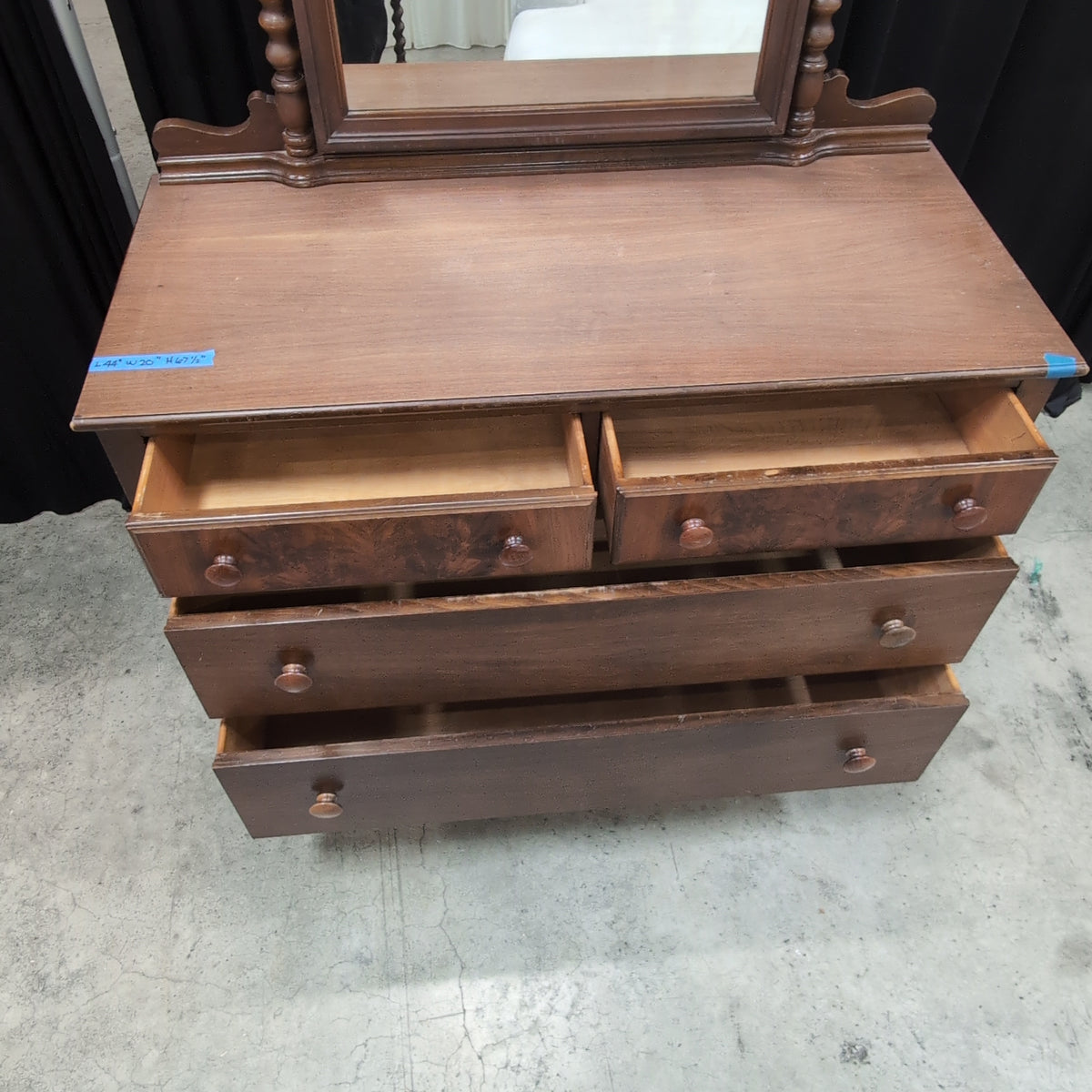 Vintage Brown Wood Dresser with Mirror