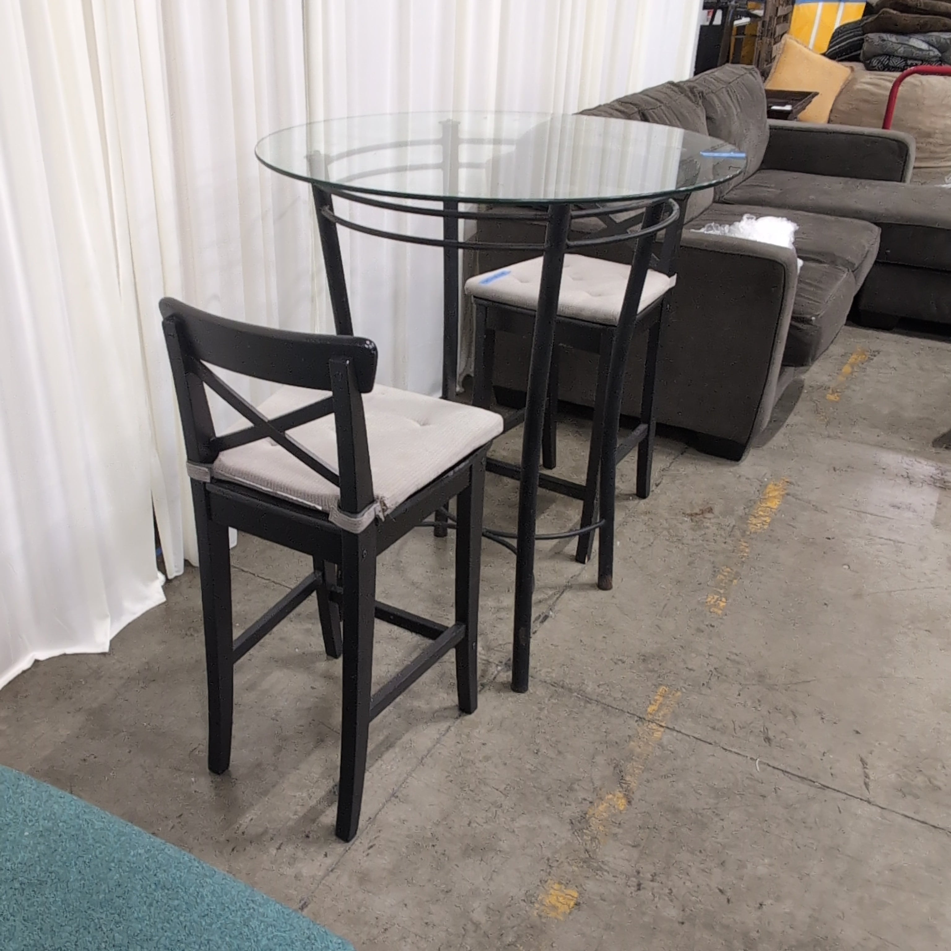 Round Glass Top Bar Table with Black Metal Base