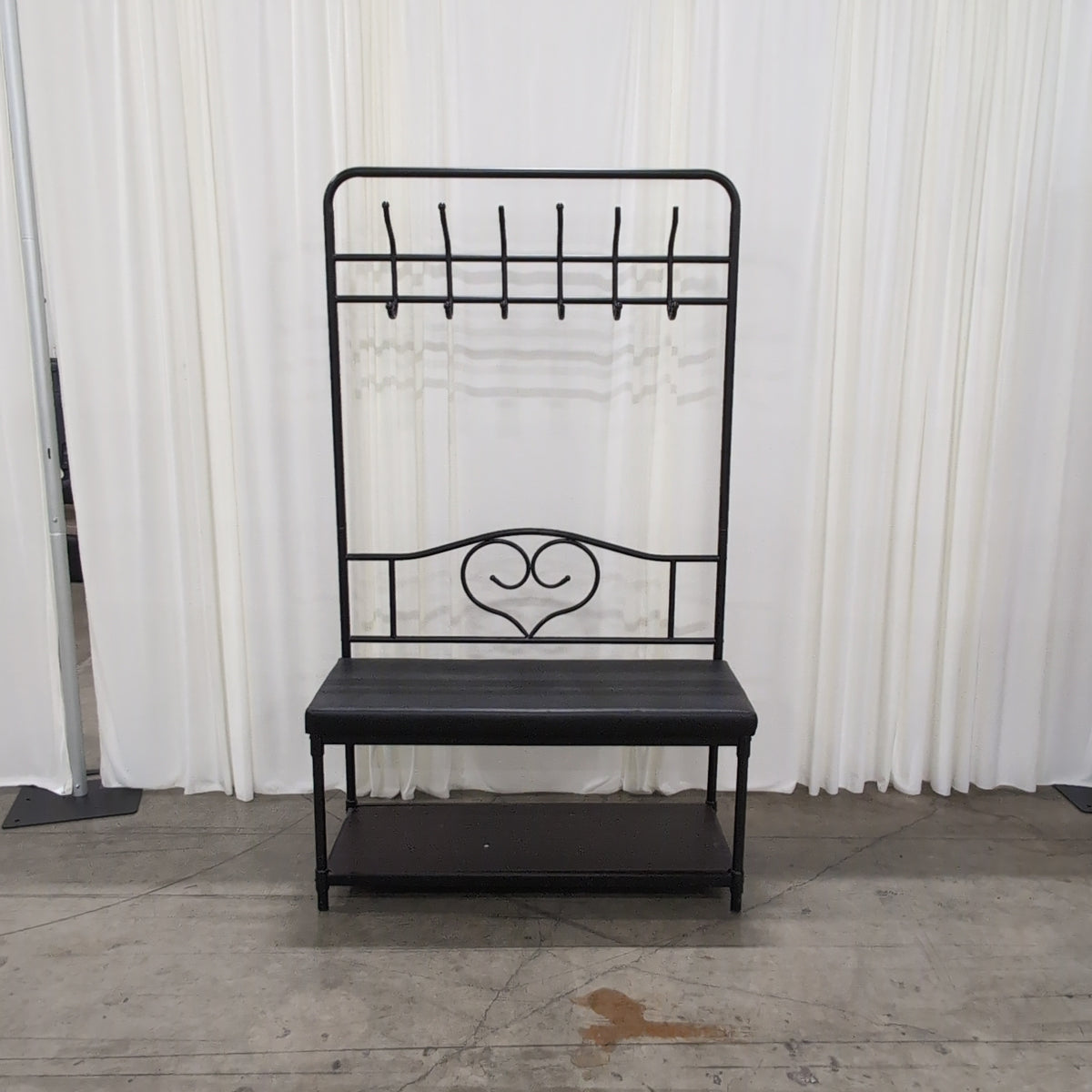 Black Metal Hall Tree with Upholstered Bench