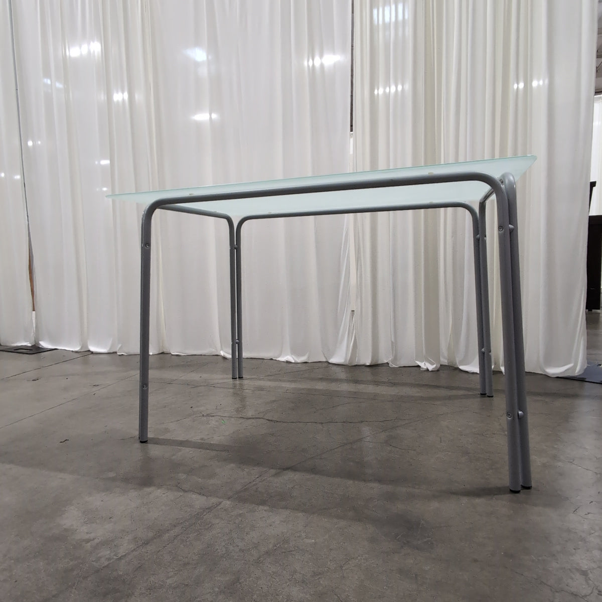 Rectangular Frosted Glass Dining Table with Metal Legs