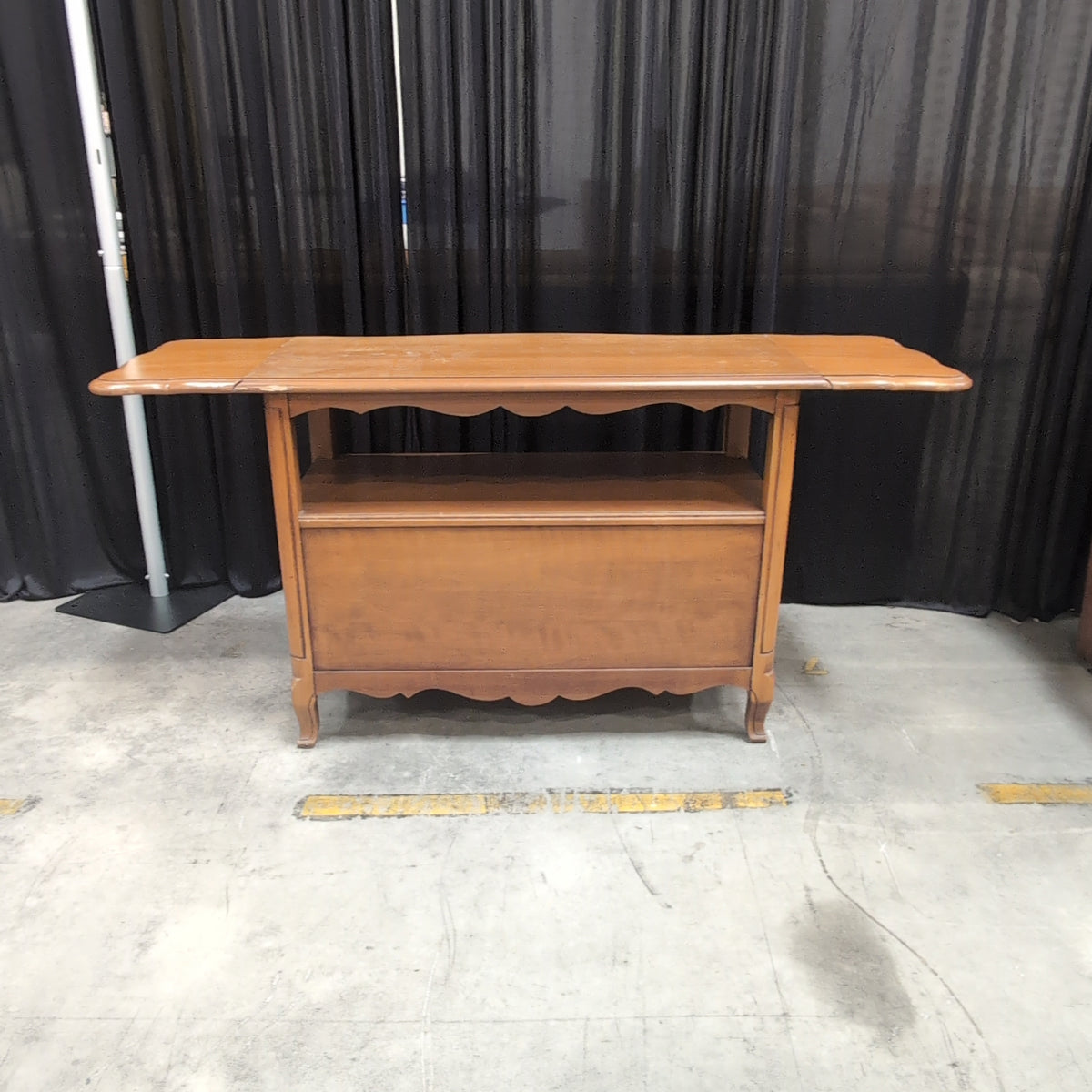 French Provincial Wood TV Stand with Drop-Leaf Sides