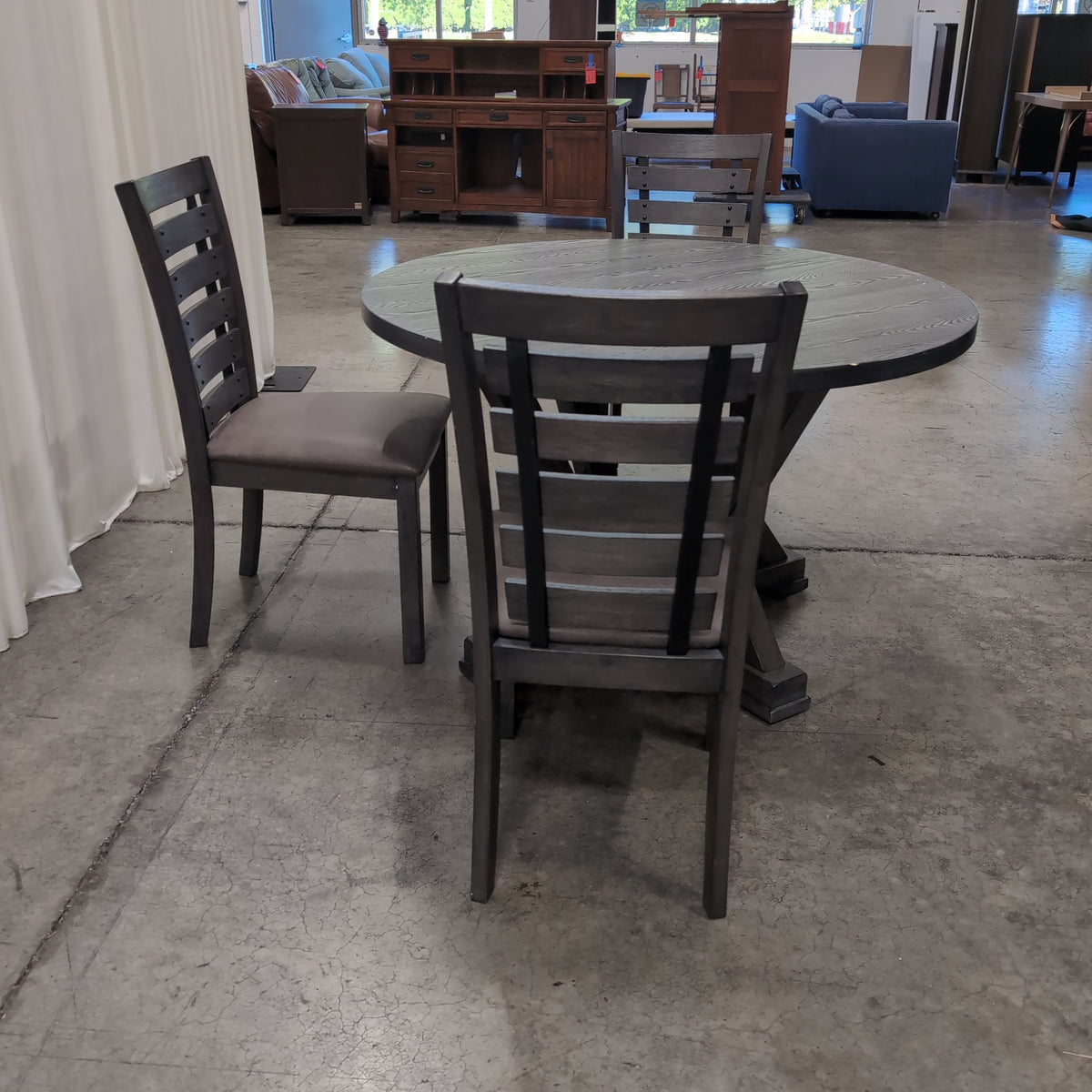 Dark Grey Wood Round Dining Table Set