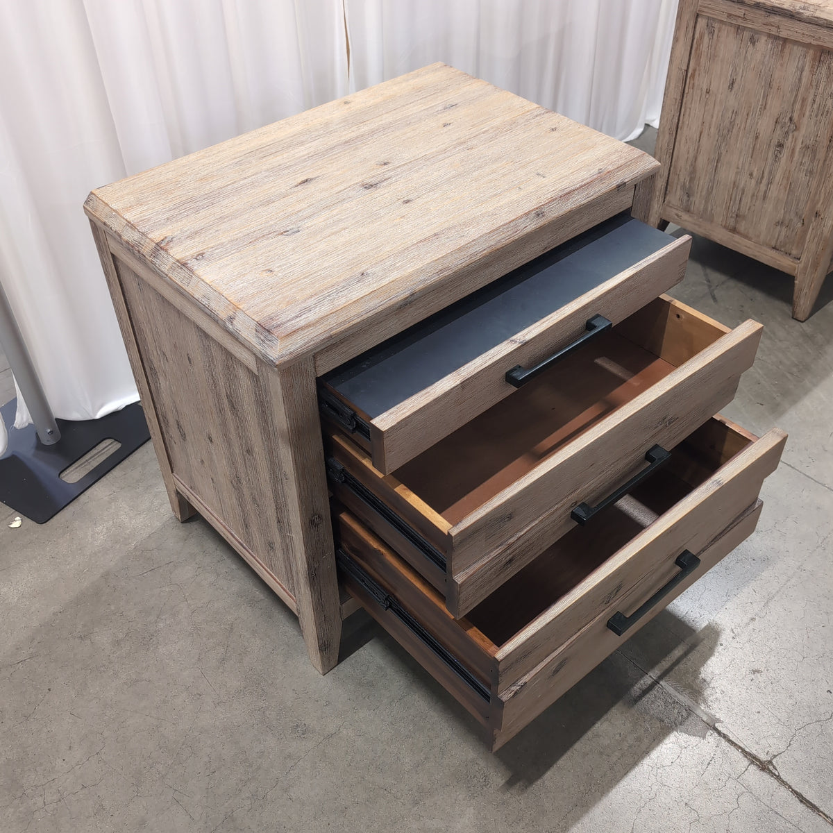 Rustic Light Brown Wood Nightstand with Three Drawers