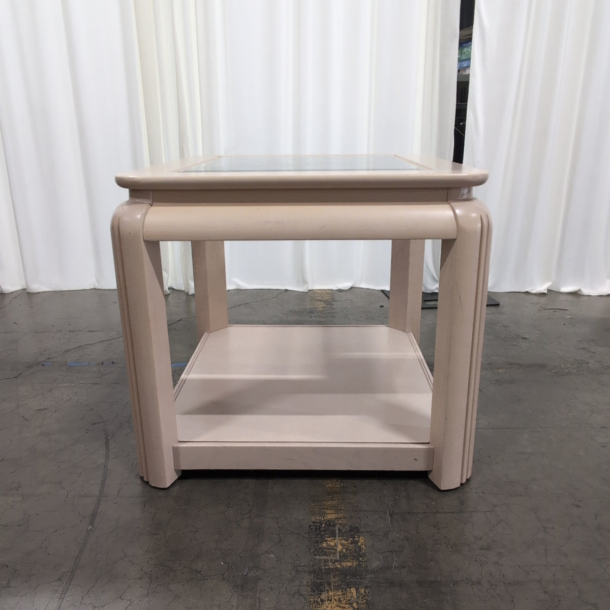 Light Wood Square End Table with Glass Top