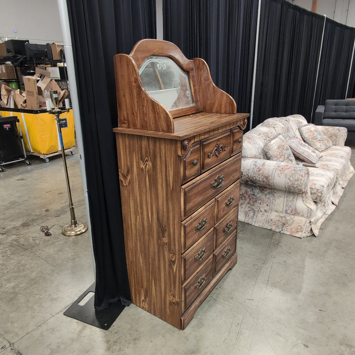 French Provincial Style Wood Dresser with Decorative Mirror