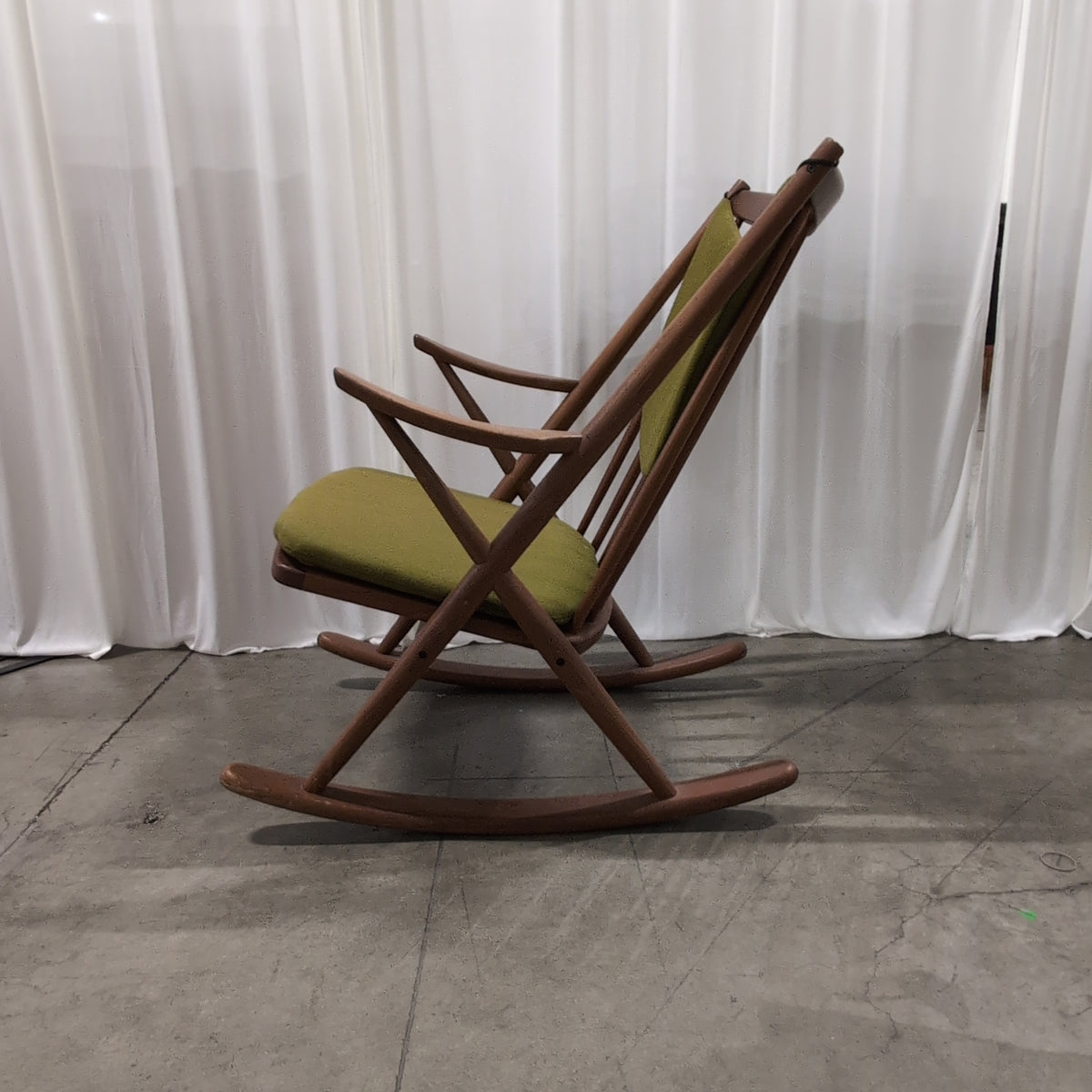 Mid-Century Style Wood Rocking Chair with Green Fabric