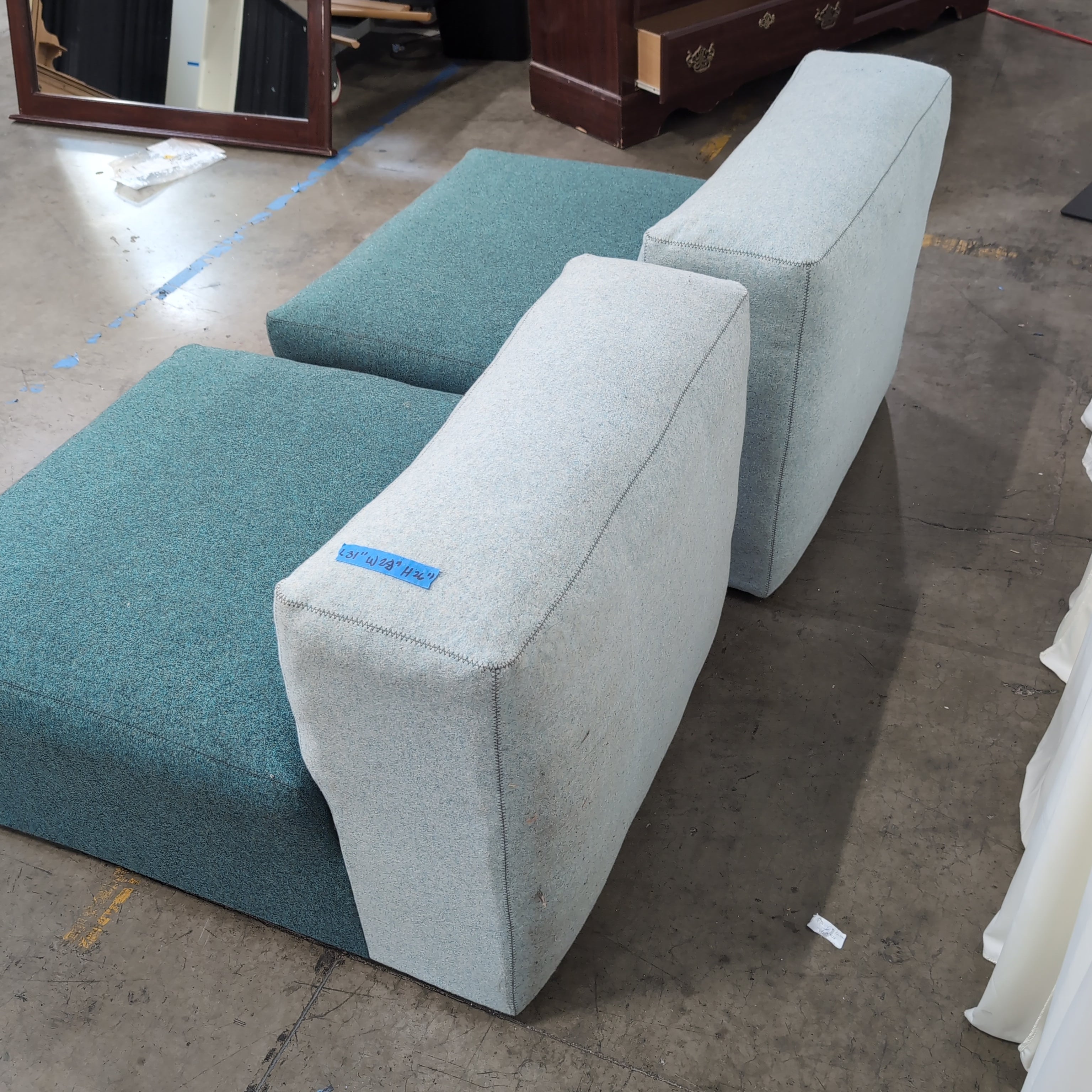 Pair of Two-Tone Green Fabric Modular Seat with Backrest