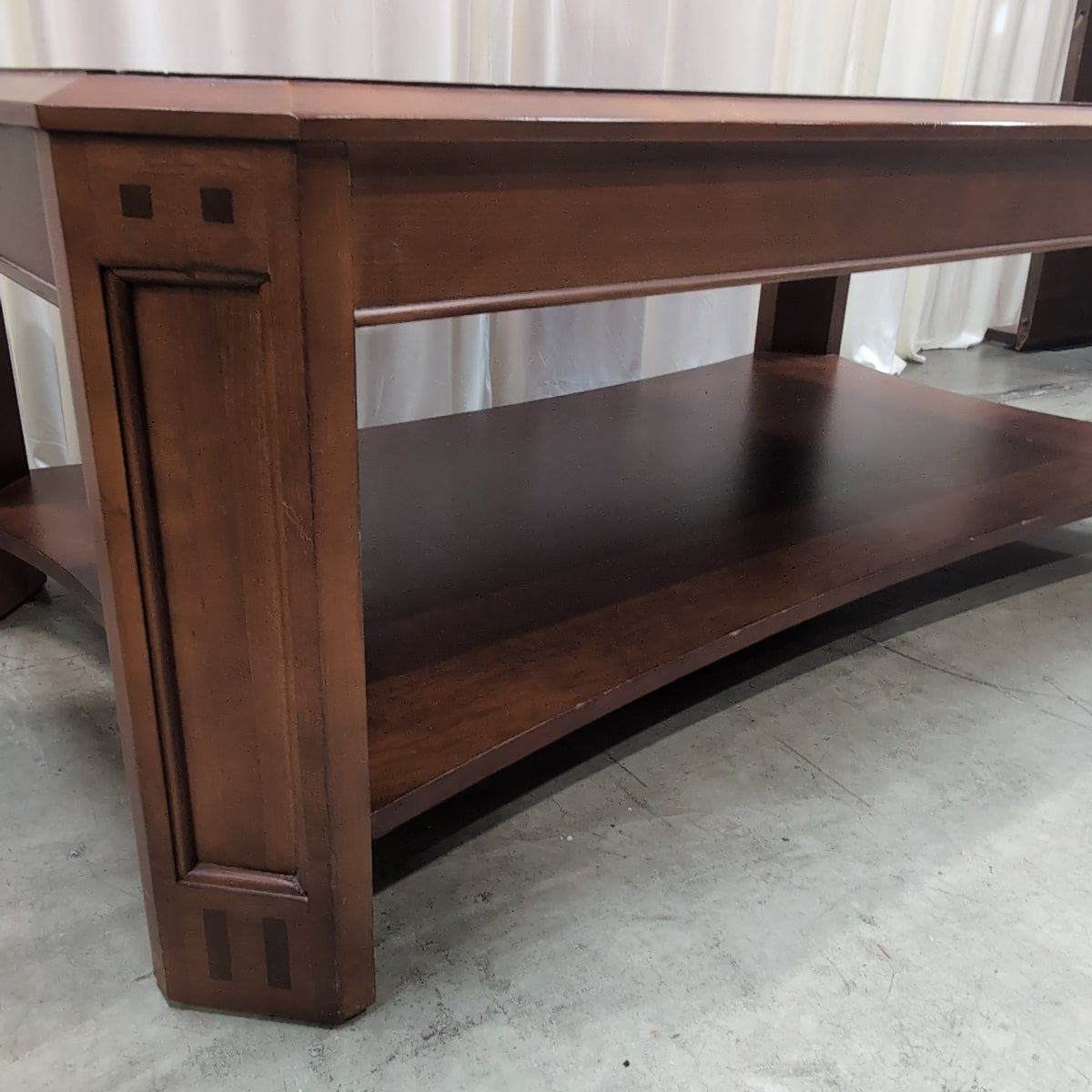Brown Wood Coffee Table with Glass Top