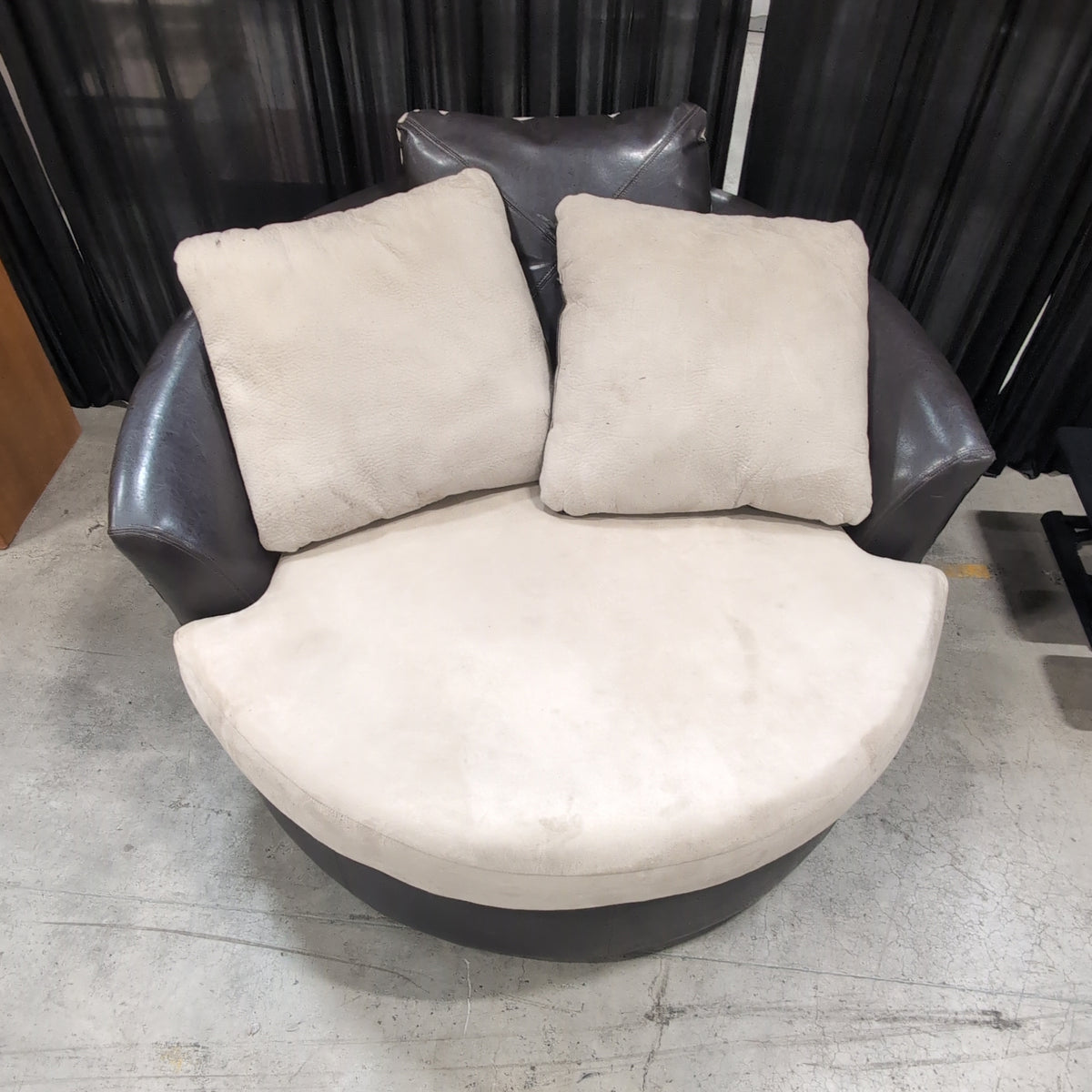Dark Brown and Beige Oversized Round Chair