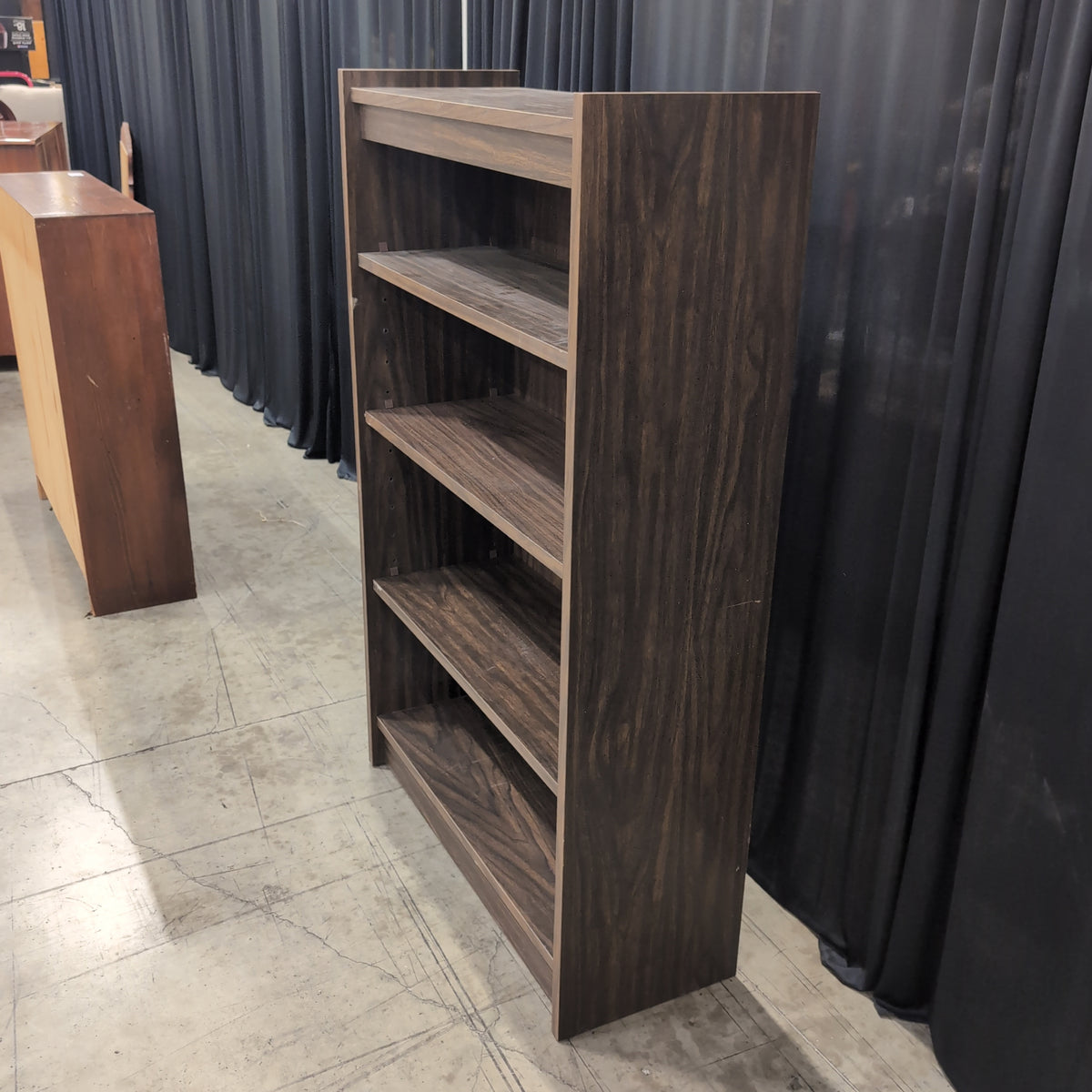 Dark Wood Grain Compact Bookcase with Adjustable Shelves