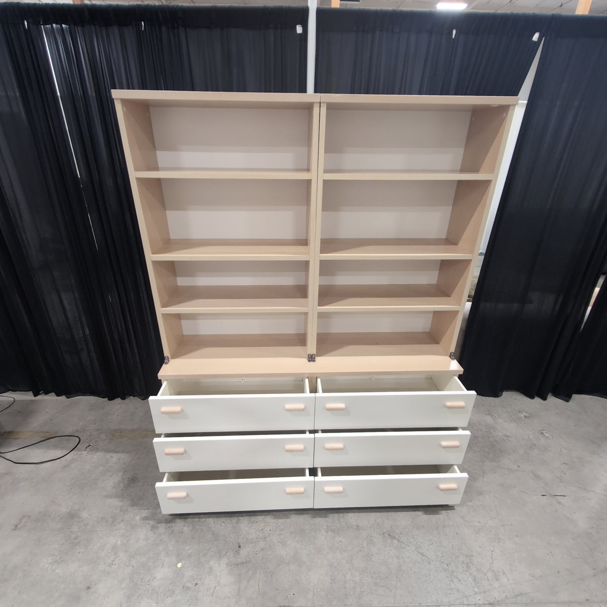 Light Wood Two-Piece Bookcase with Cream Drawers