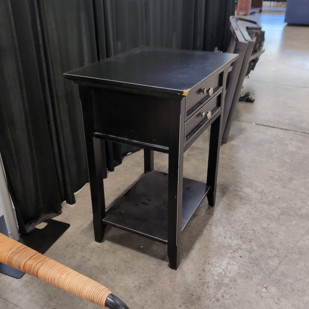 Black Two-Drawer Nightstand with Open Shelf