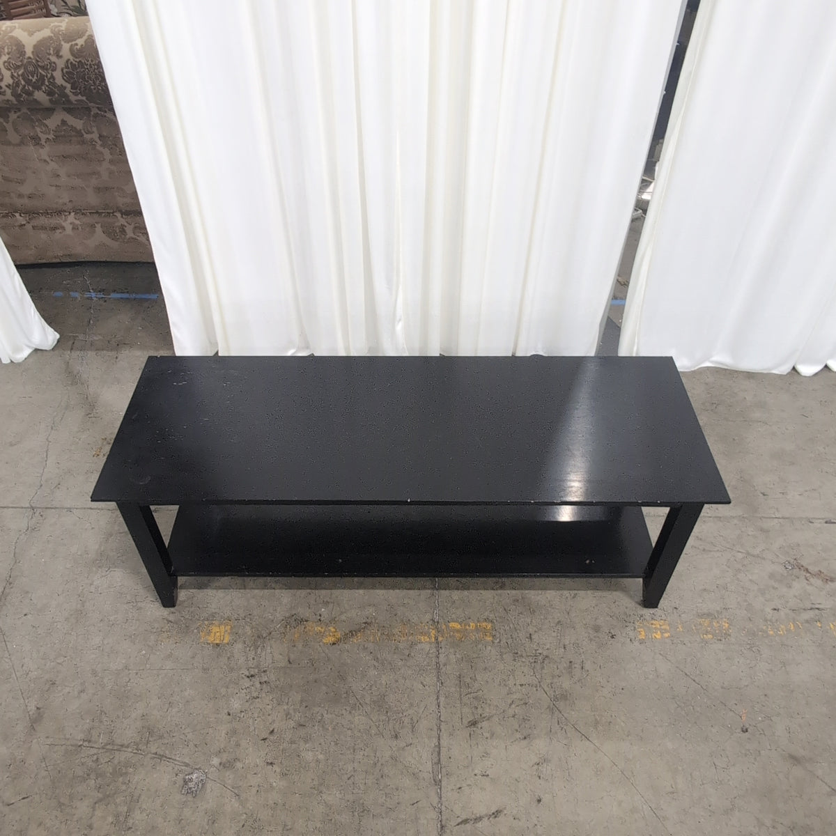 Black Wood Rectangular Coffee Table with Lower Shelf