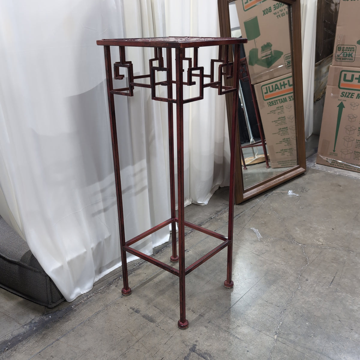Burgundy Metal Display Stand with Patterned Top