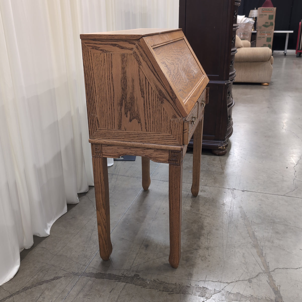 Traditional Oak Drop-Front Desk with Brass Hardware