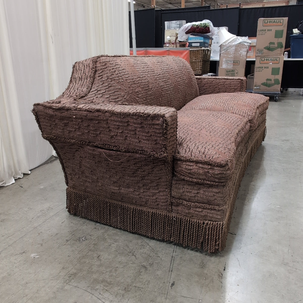 Brown Jacquard Fabric Fringed Skirt Couch