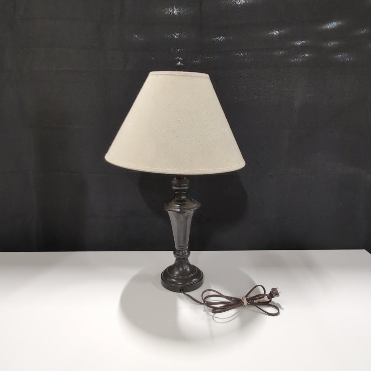 Traditional Dark Bronze Table Lamp with Tan Shade