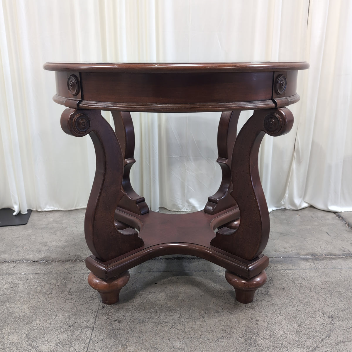 Dark Wood Round End Table with Glass Top