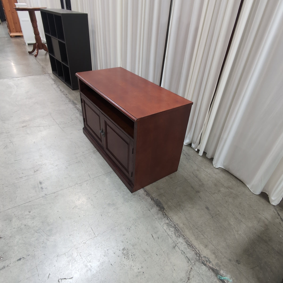 Cherry Finish Wood TV Stand with Paneled Doors