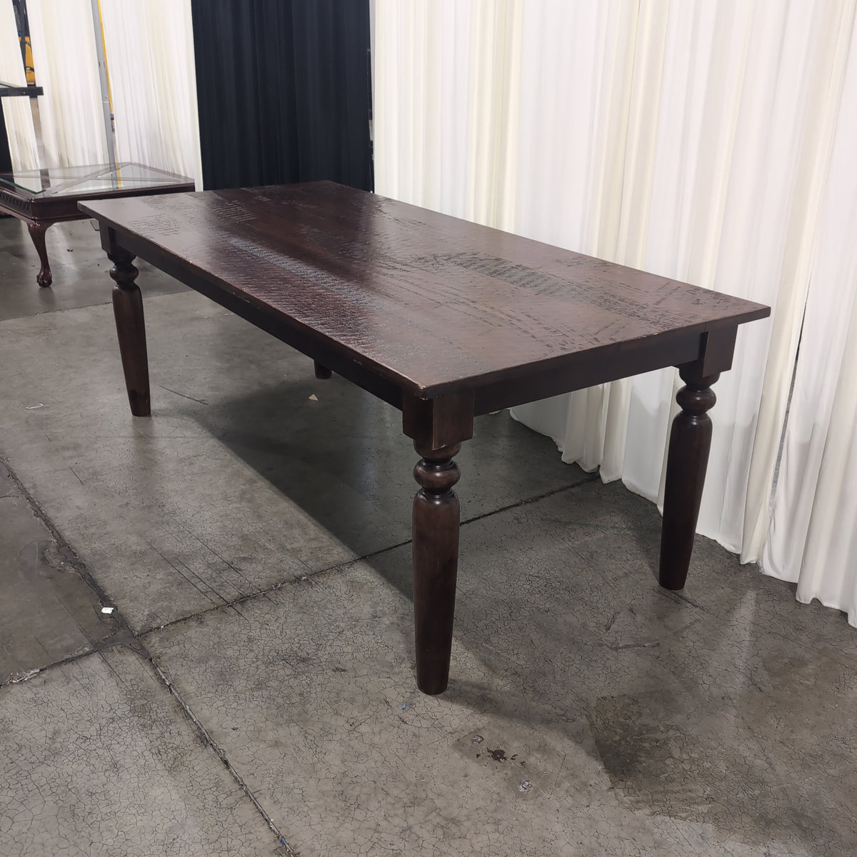 World Market Dark Brown Rustic Wood Dining Table with Turned Legs