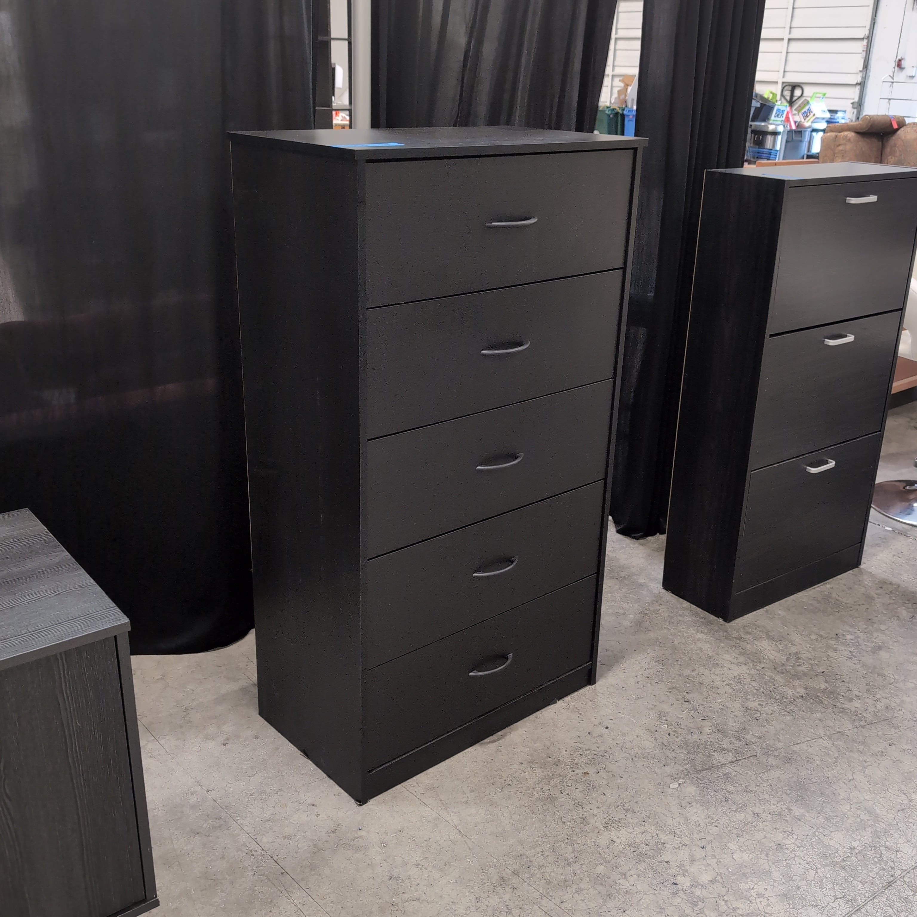 Dark Gray Five-Drawer Tall Dresser with Curved Pulls
