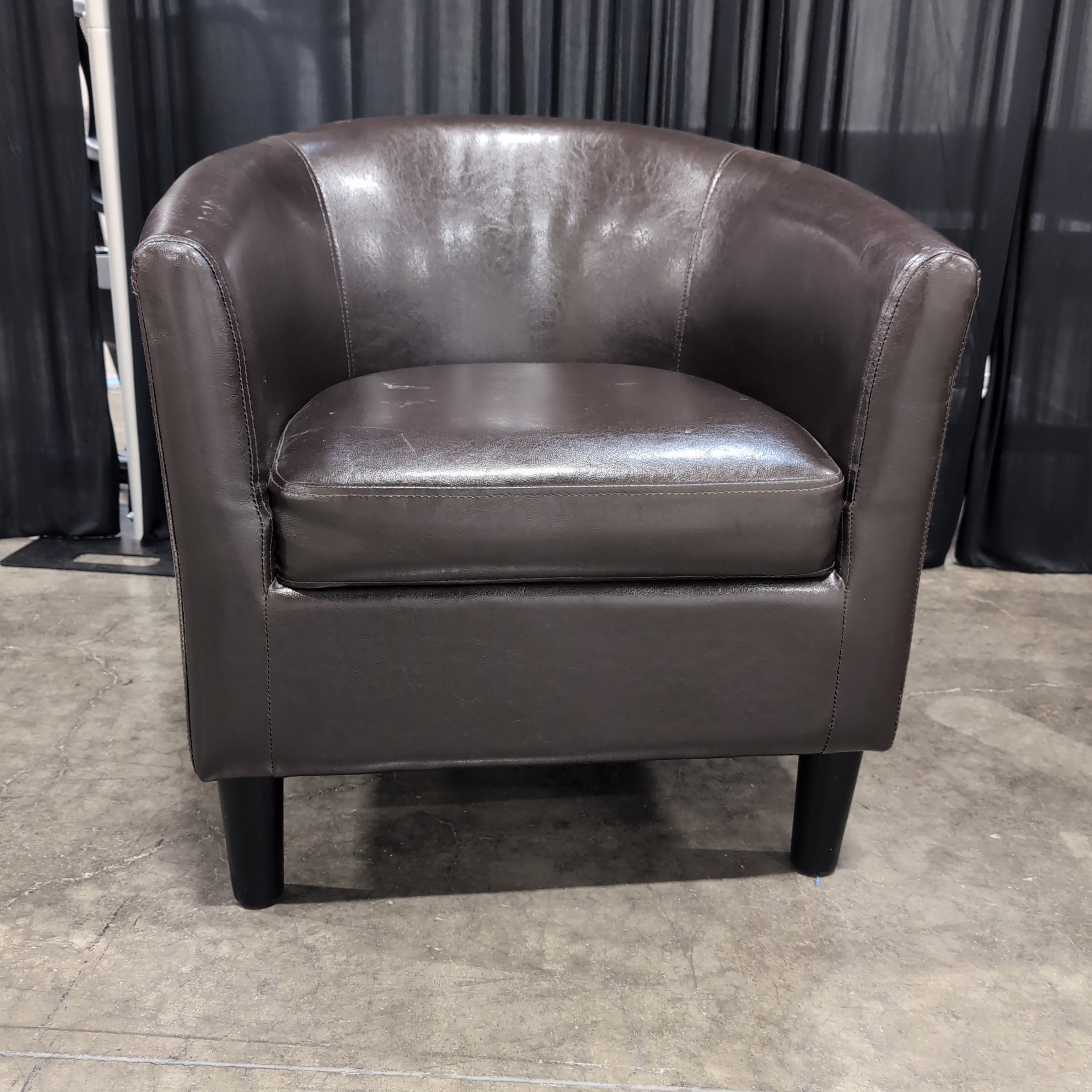 Dark Brown Faux Leather Club Chair with Matching Ottoman