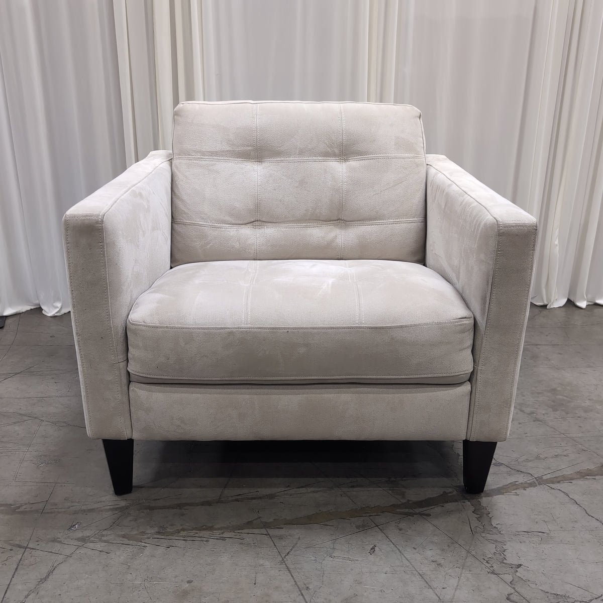 Grey Microfiber Three-Seat Couch with Tufted Cushions