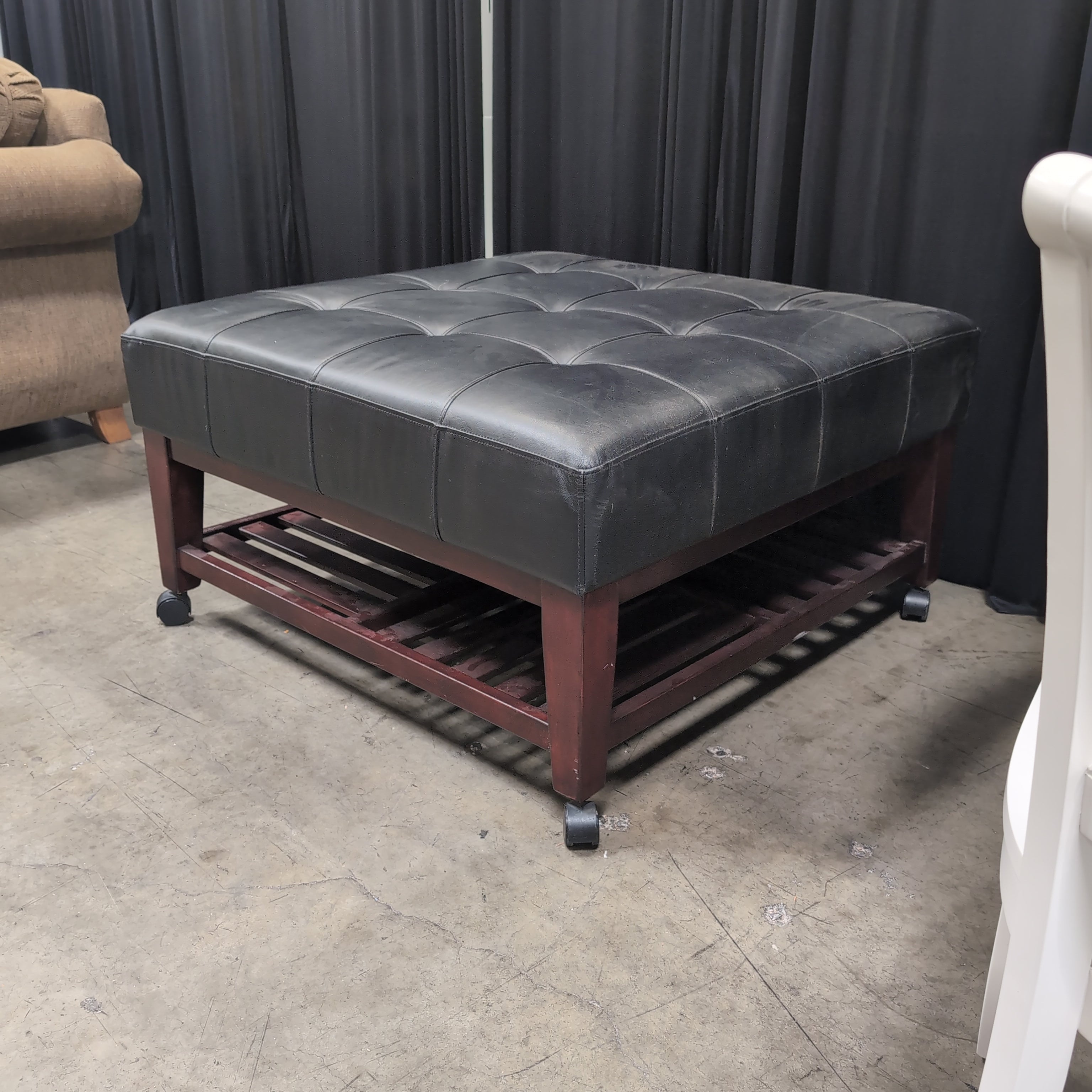 Costco Square Black Tufted Ottoman in Leather