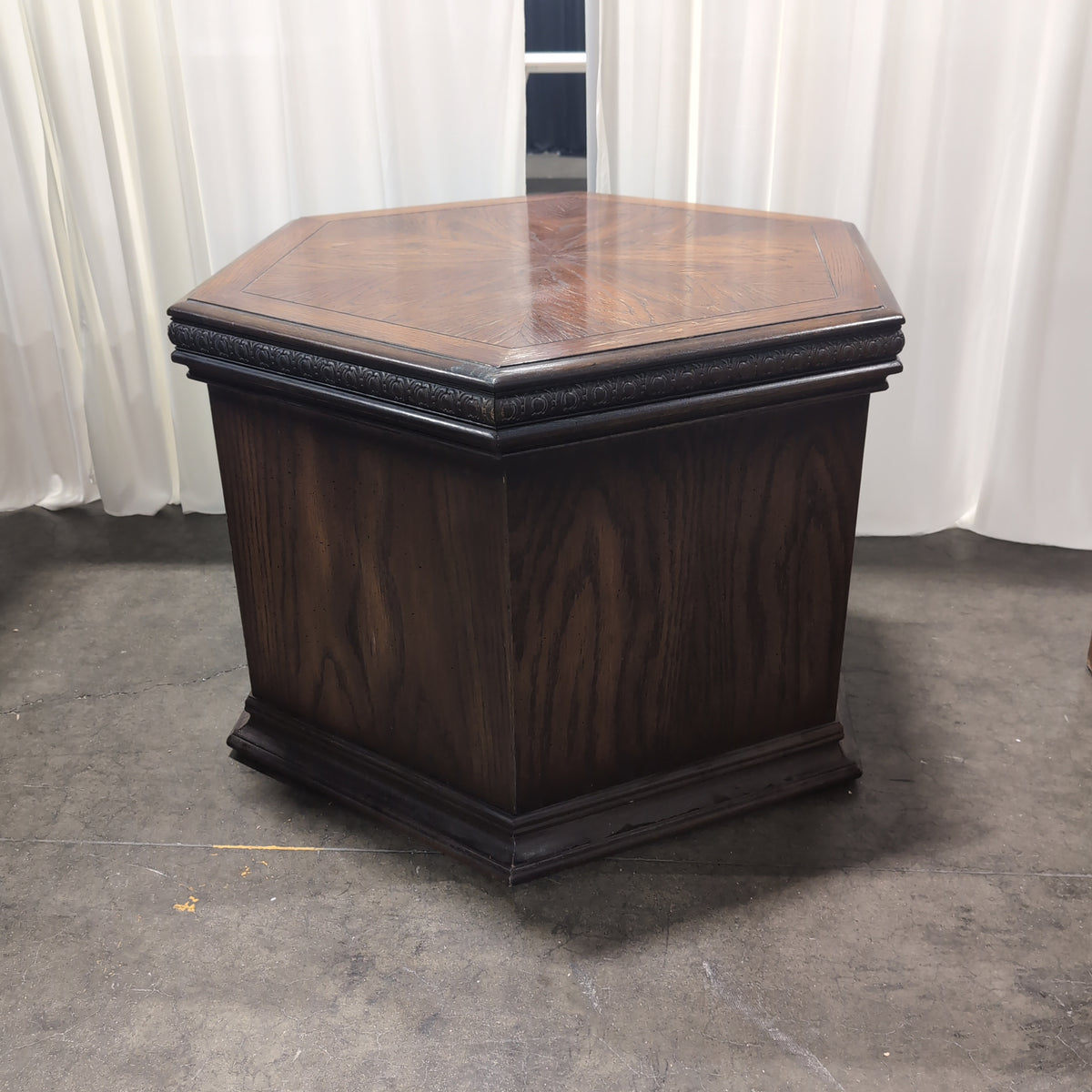 Lane Furniture Dark Brown Octagonal End Table with Carved Details