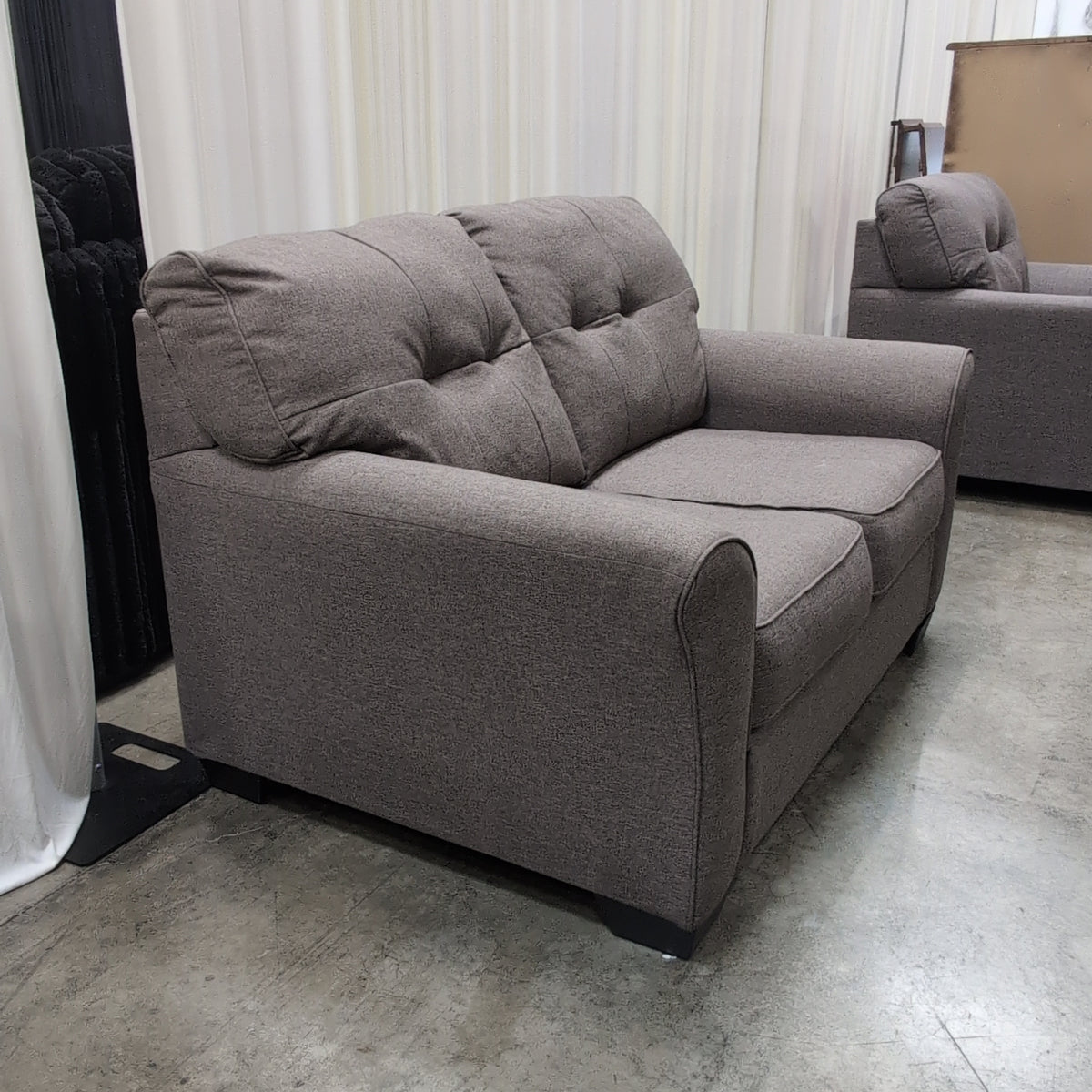HOME BEAUTIFUL Gray Fabric Loveseat with Rolled Arms