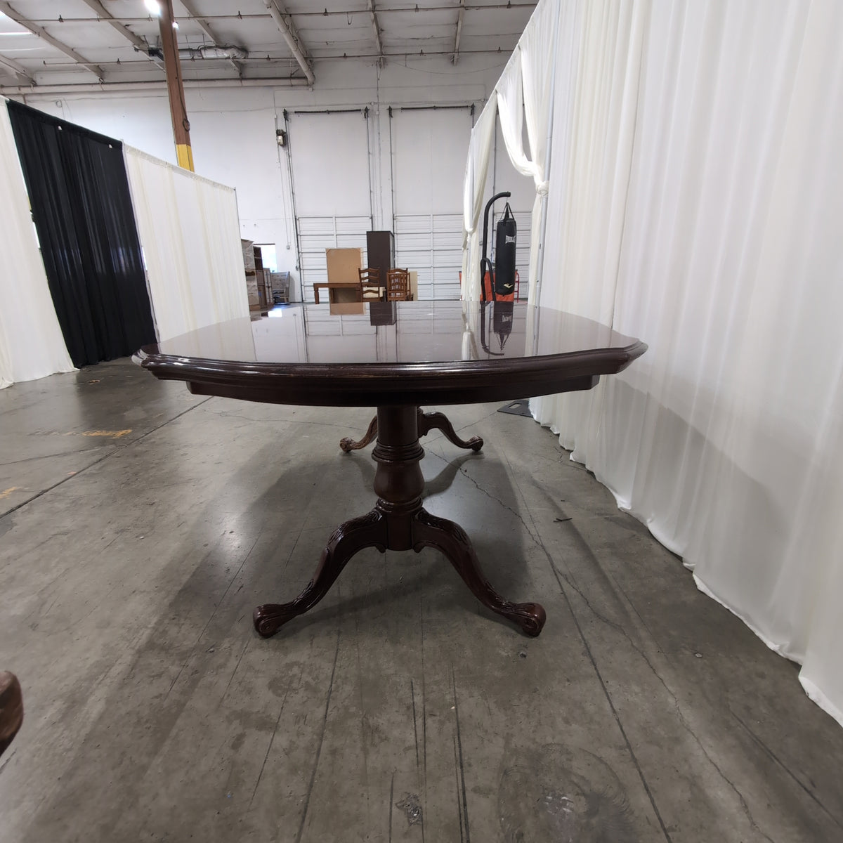 Traditional Dark Wood Oval Dining Table with Pedestal Bases