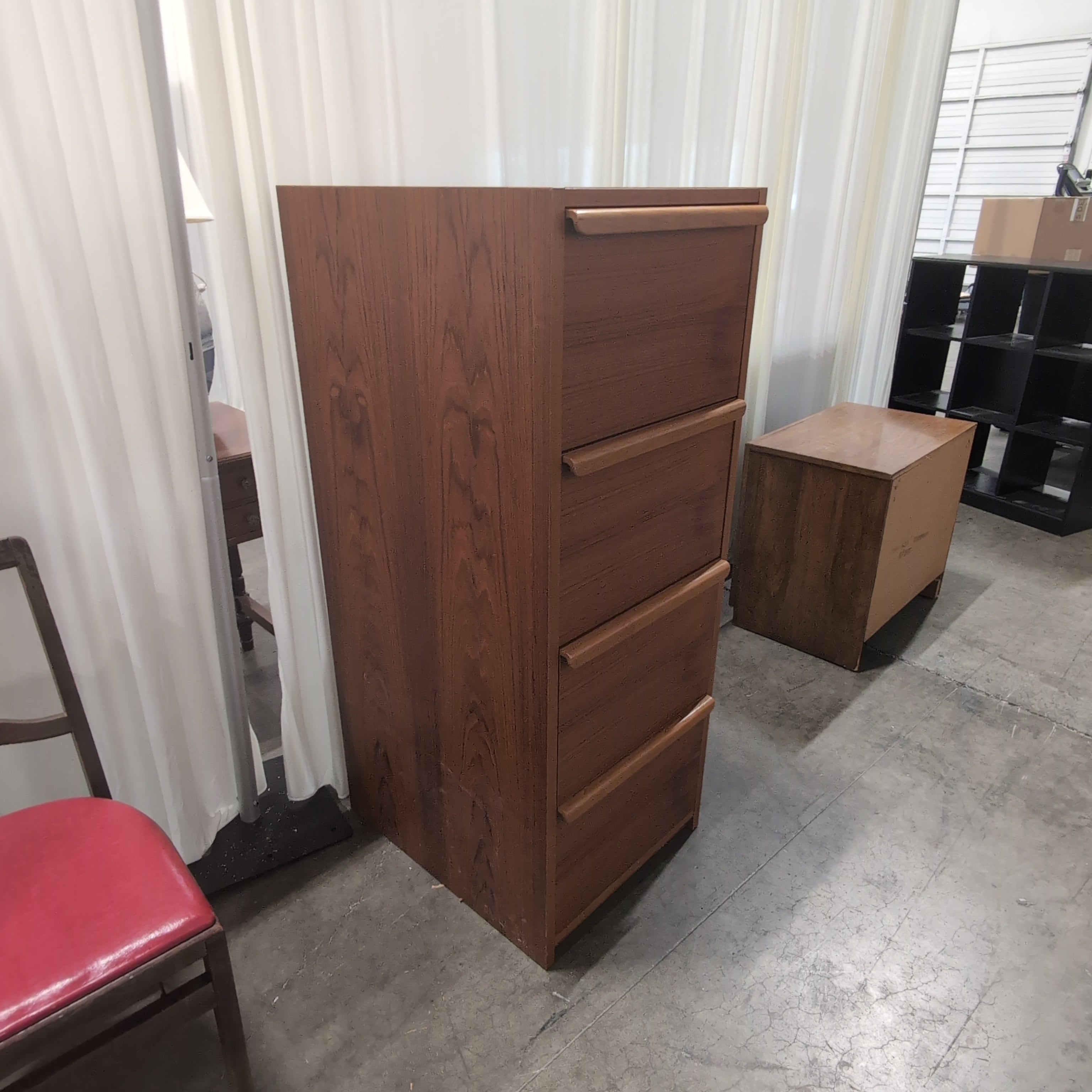 Tall Reddish-Brown Wood Five-Drawer Dresser