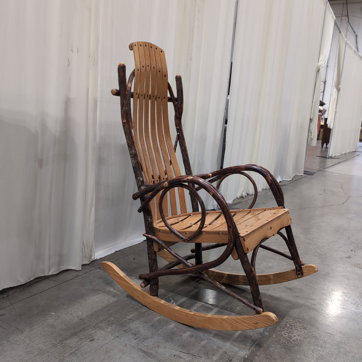 Rustic Bentwood Slatted Wood Rocking Chair