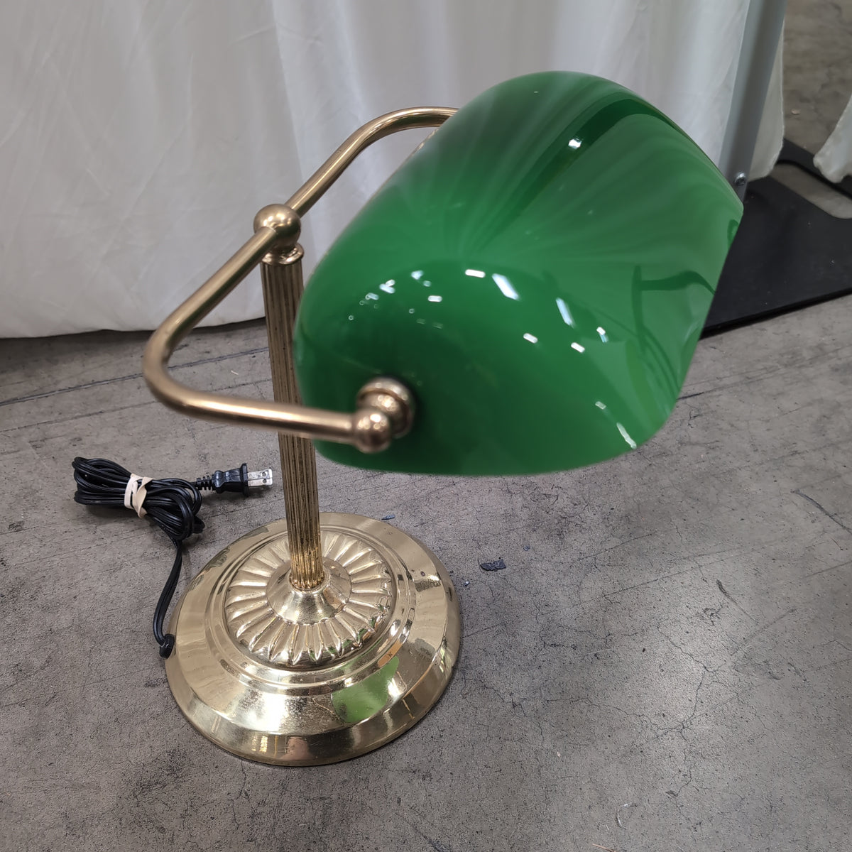 Green Glass Shade Brass Banker's Desk Lamp