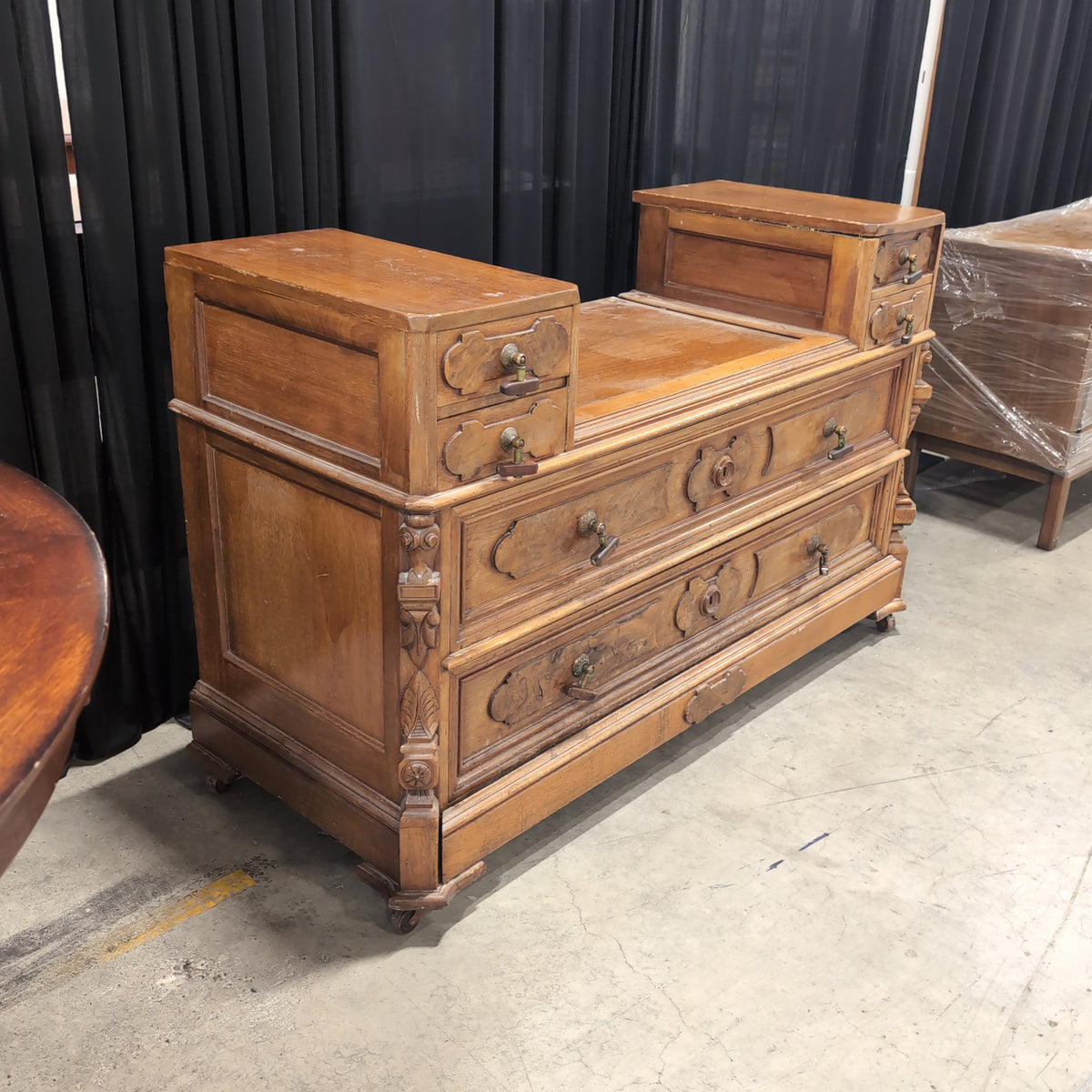Traditional Carved Wood Vanity in Medium Brown