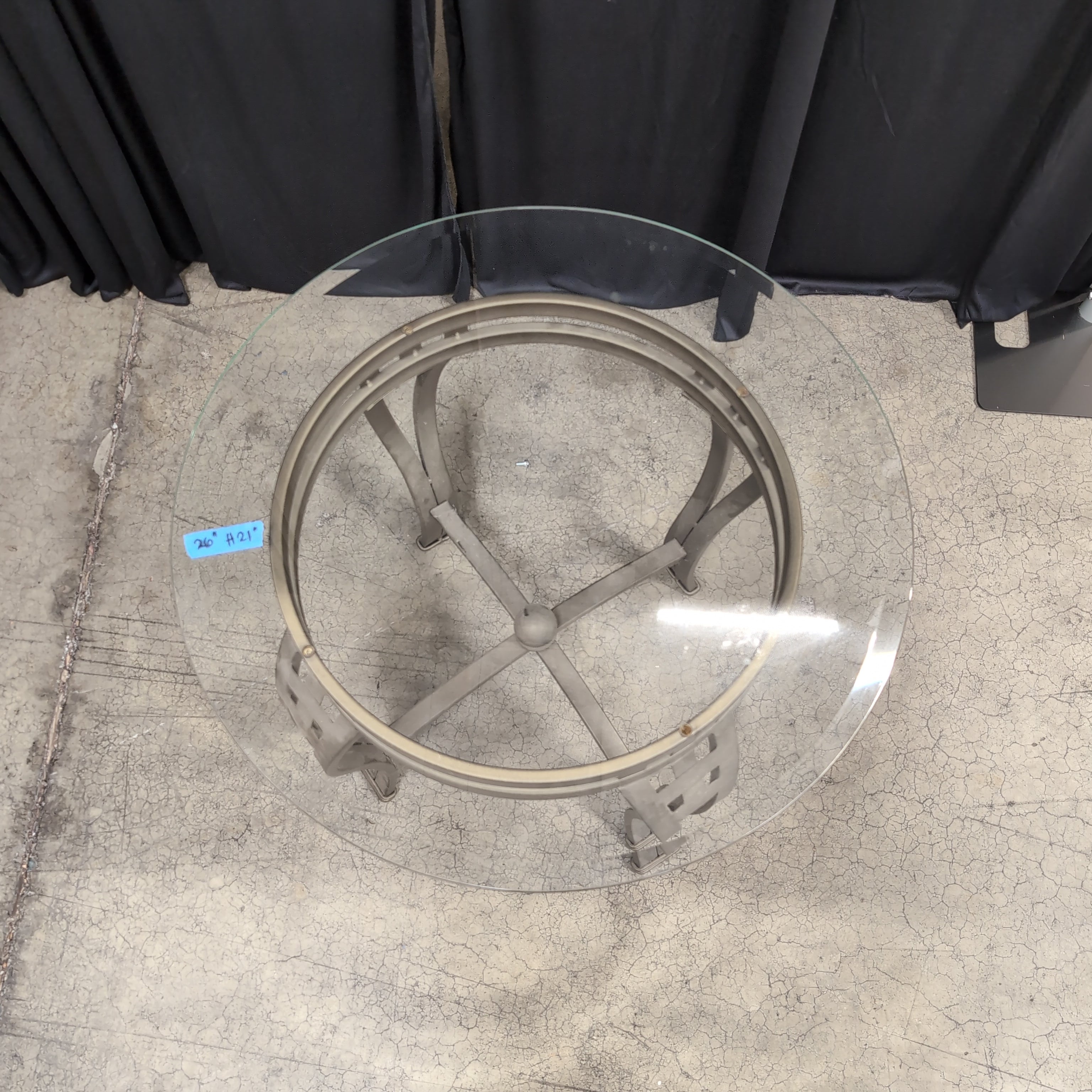 Round Glass Top Coffee Table with Dark Metal Base