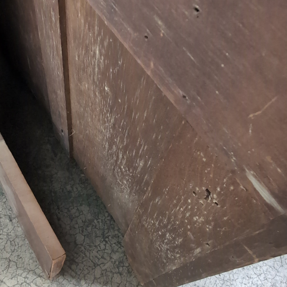 Antique Dark Wood Burl Veneer Dresser with Ornate Hardware
