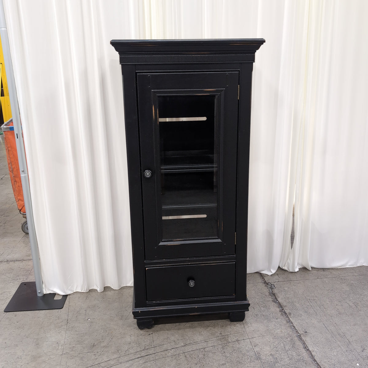 Black Wood Display China Cabinet with Glass Door