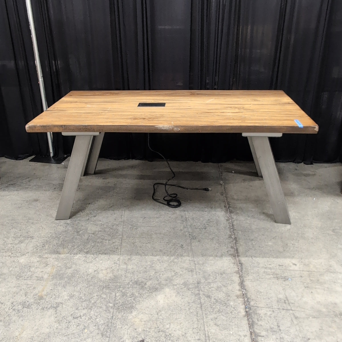 Natural Wood Plank Desk with Power Outlet