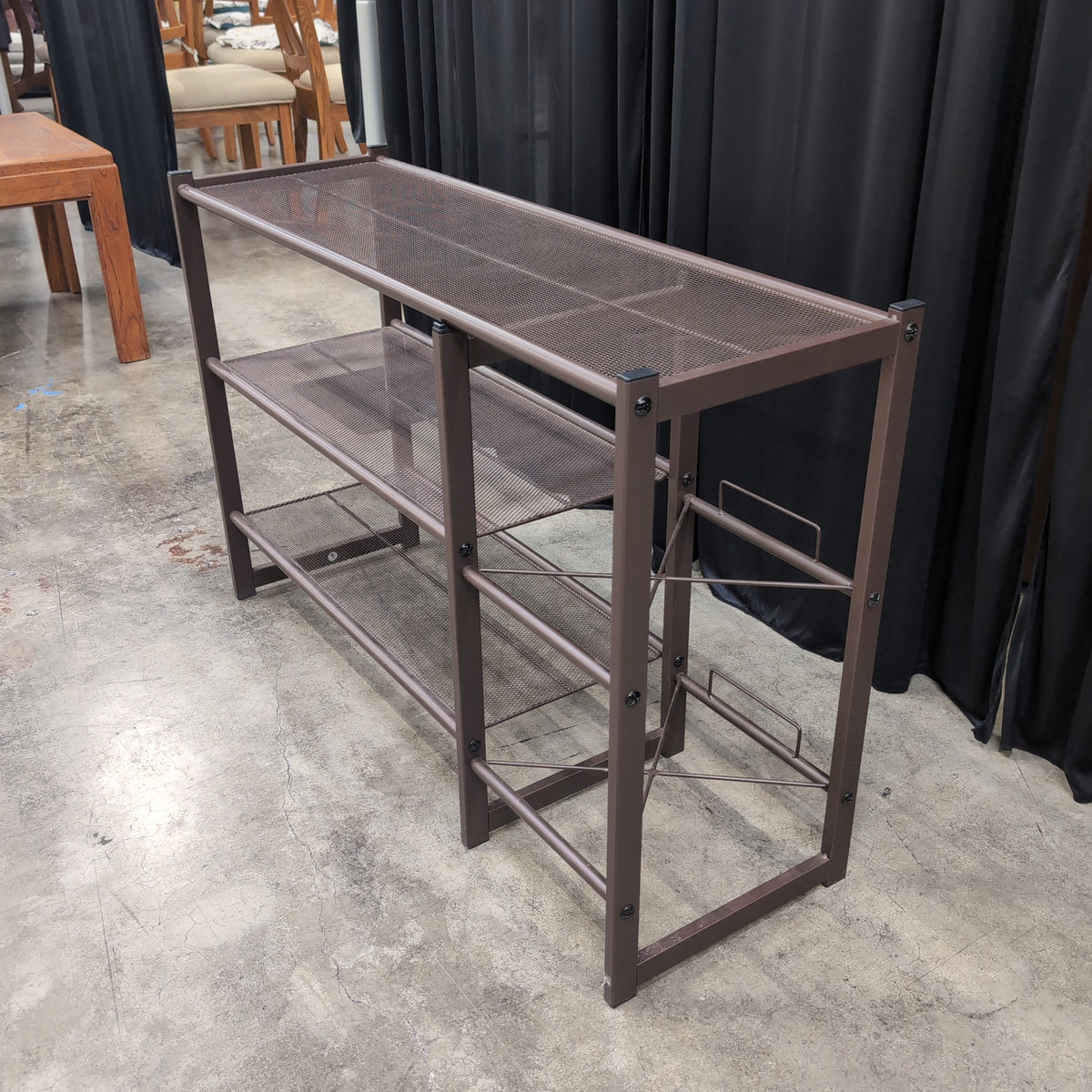 Dark Brown Metal Shoe Rack with Mesh Shelves