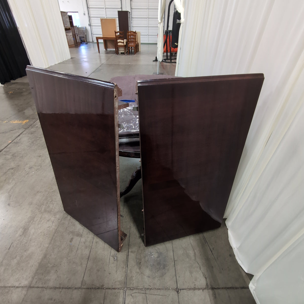 Traditional Dark Wood Oval Dining Table with Pedestal Bases