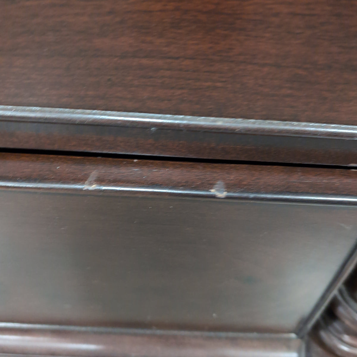 Dark Hardwood Three-Drawer Nightstand with Turned Columns