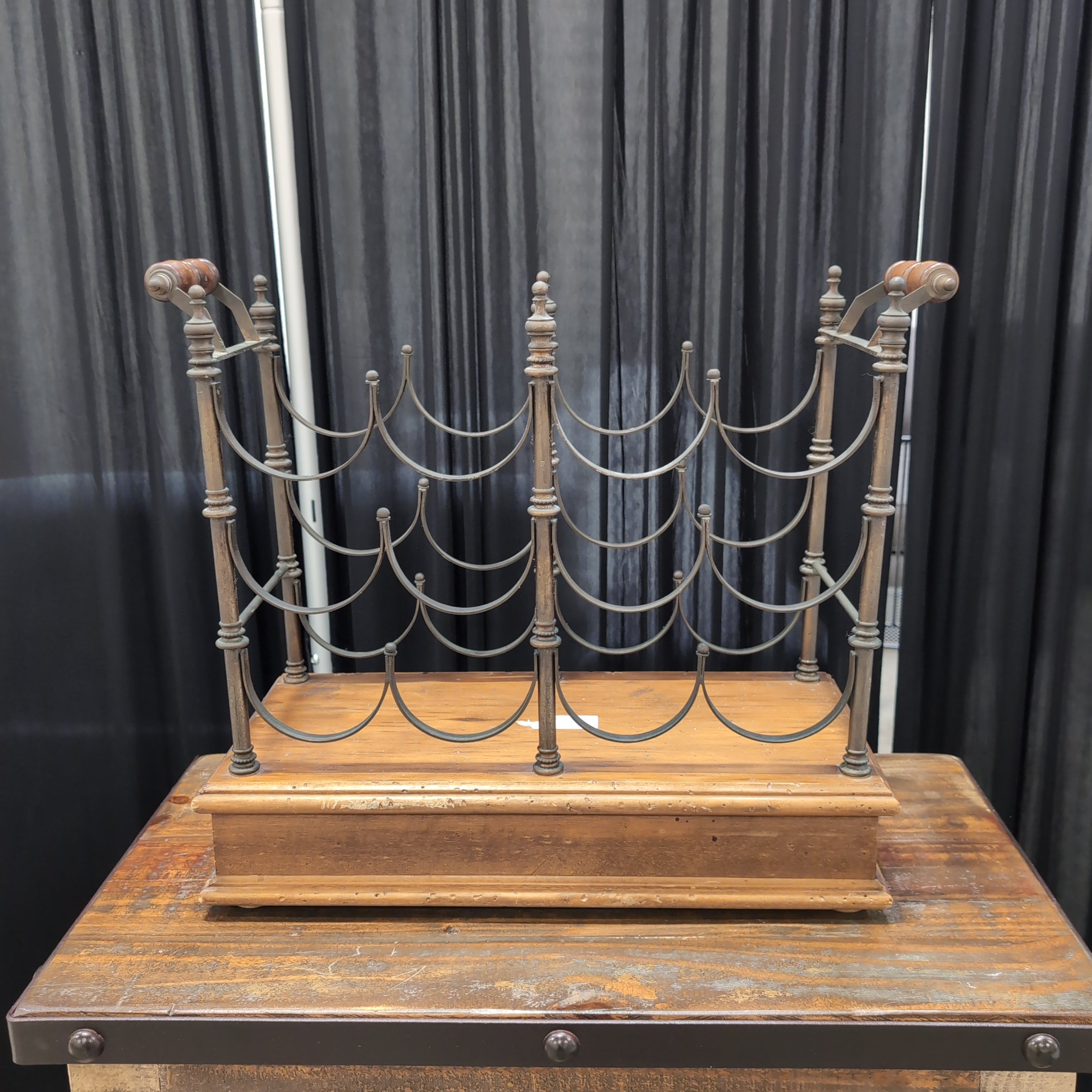 Rustic Dark Metal Wine Rack with a Drawer
