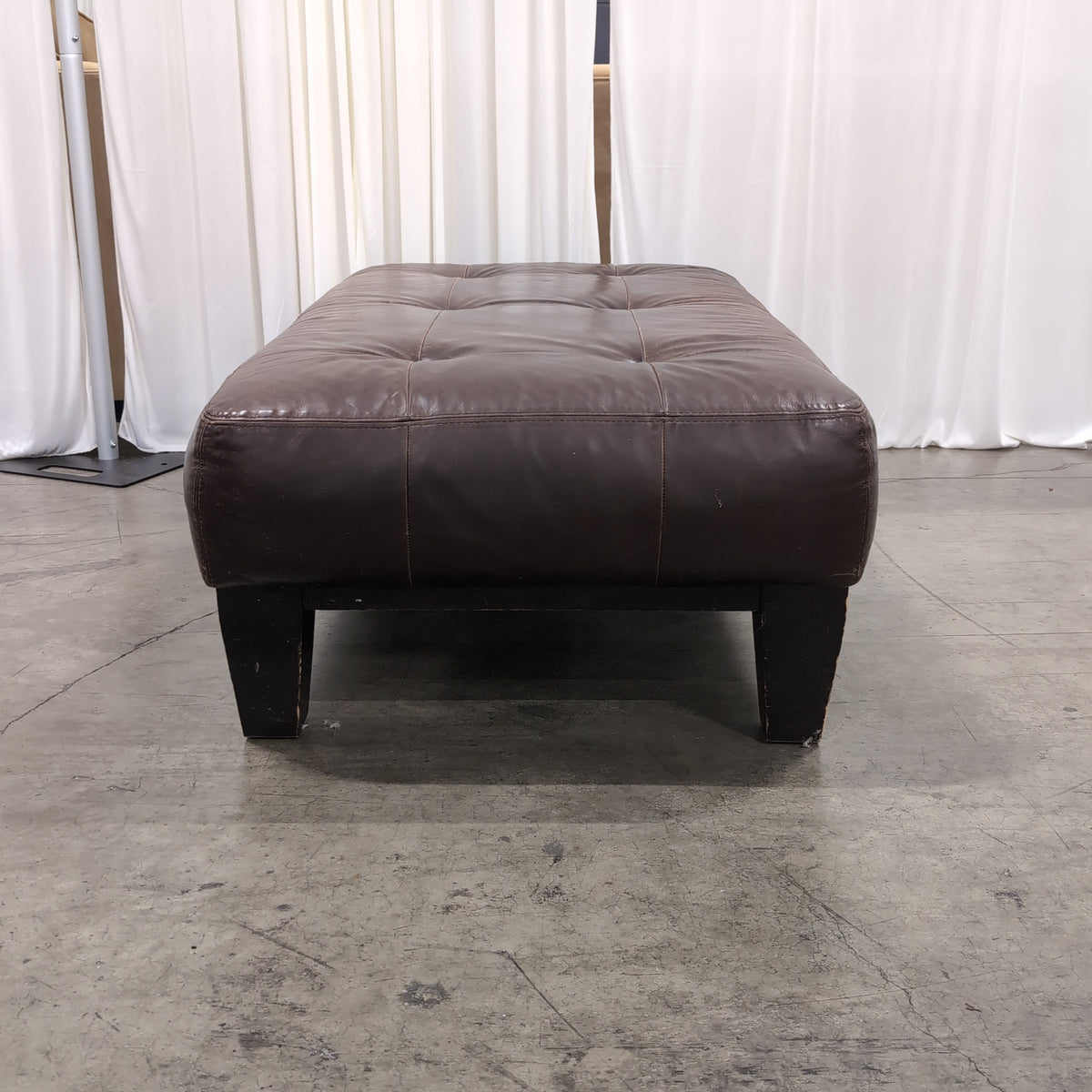 Rectangular Brown Leather Ottoman with Tufted Top