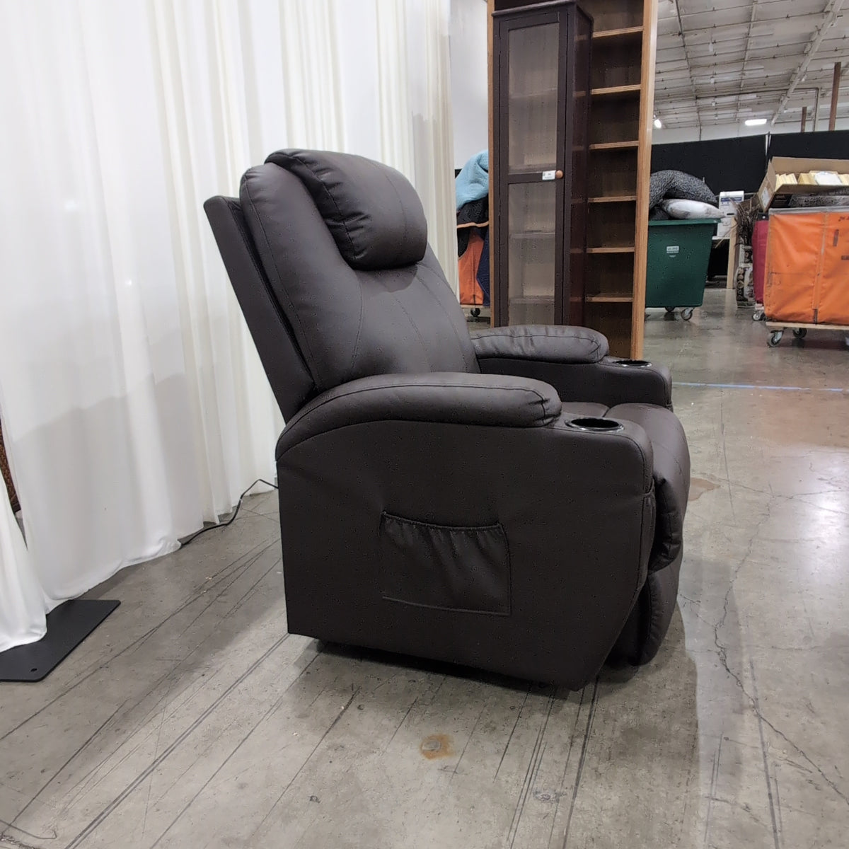 Black Faux Leather Recliner with Cup Holders