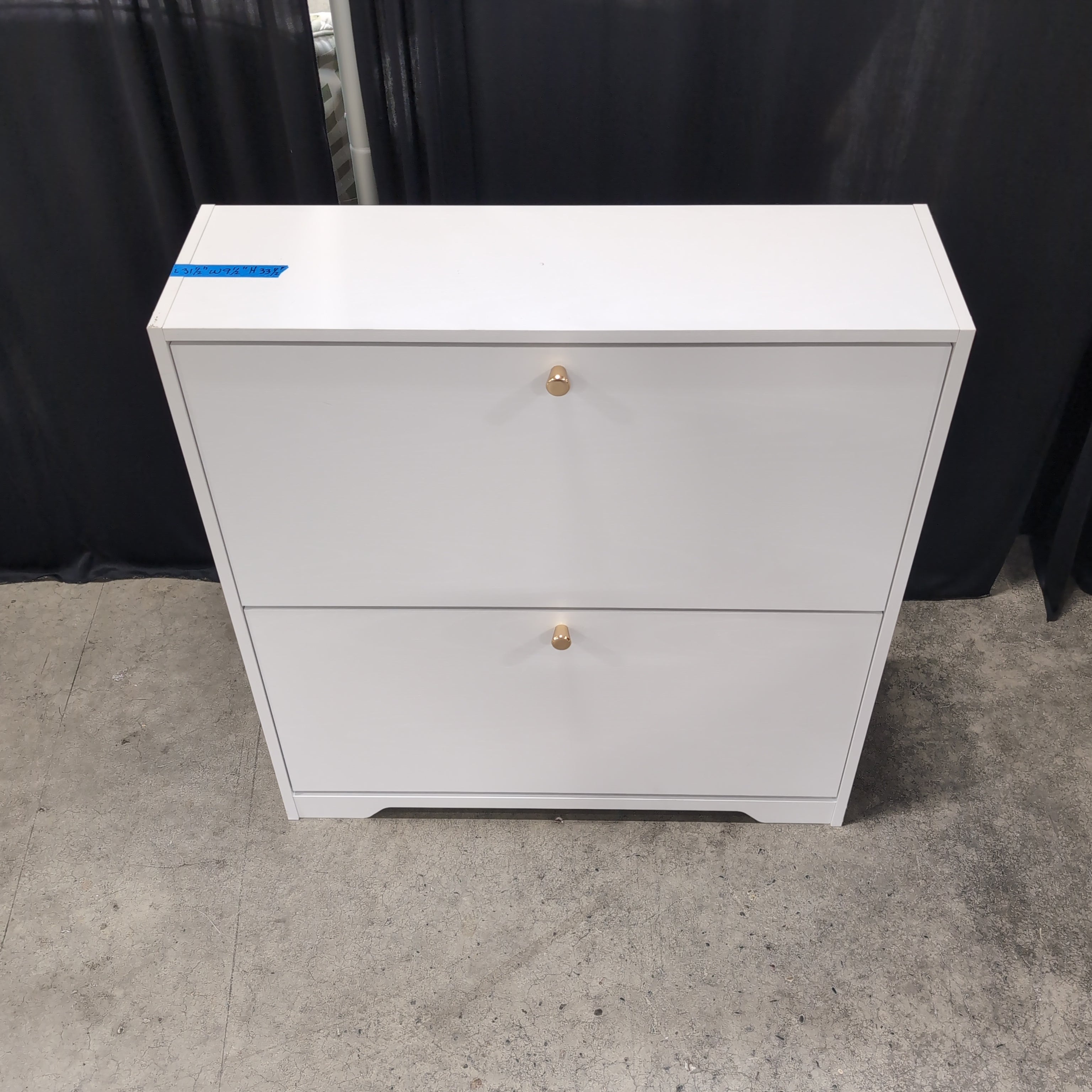 White Modern Shoe Cabinet with Gold Knobs